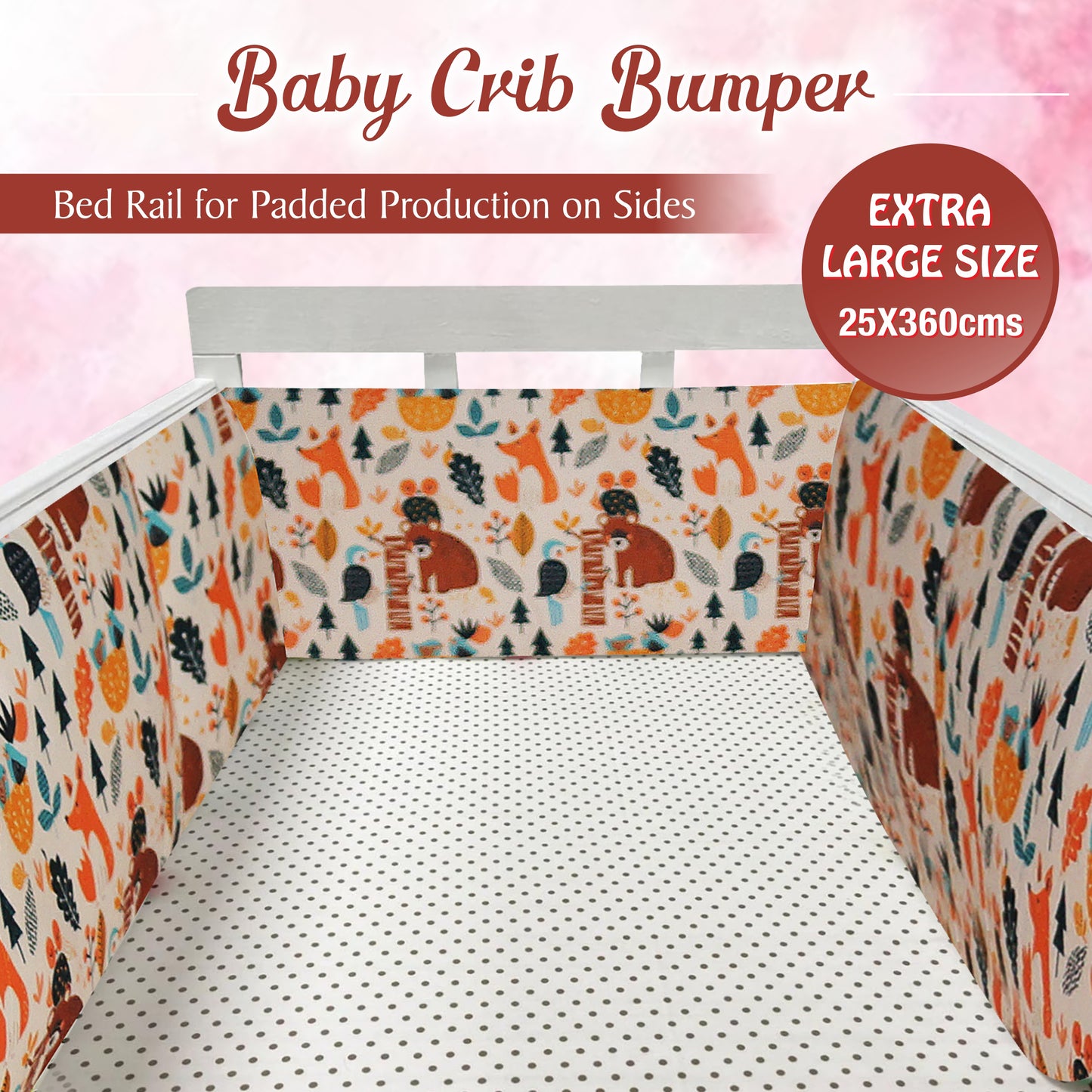 Baby Bed Bumper Pandora | Crib Bumper | Bed Rail for Padded Protection on Sides. Breathable & Hypoallergenic– 25 x 360 cms (11.8 Ft length)