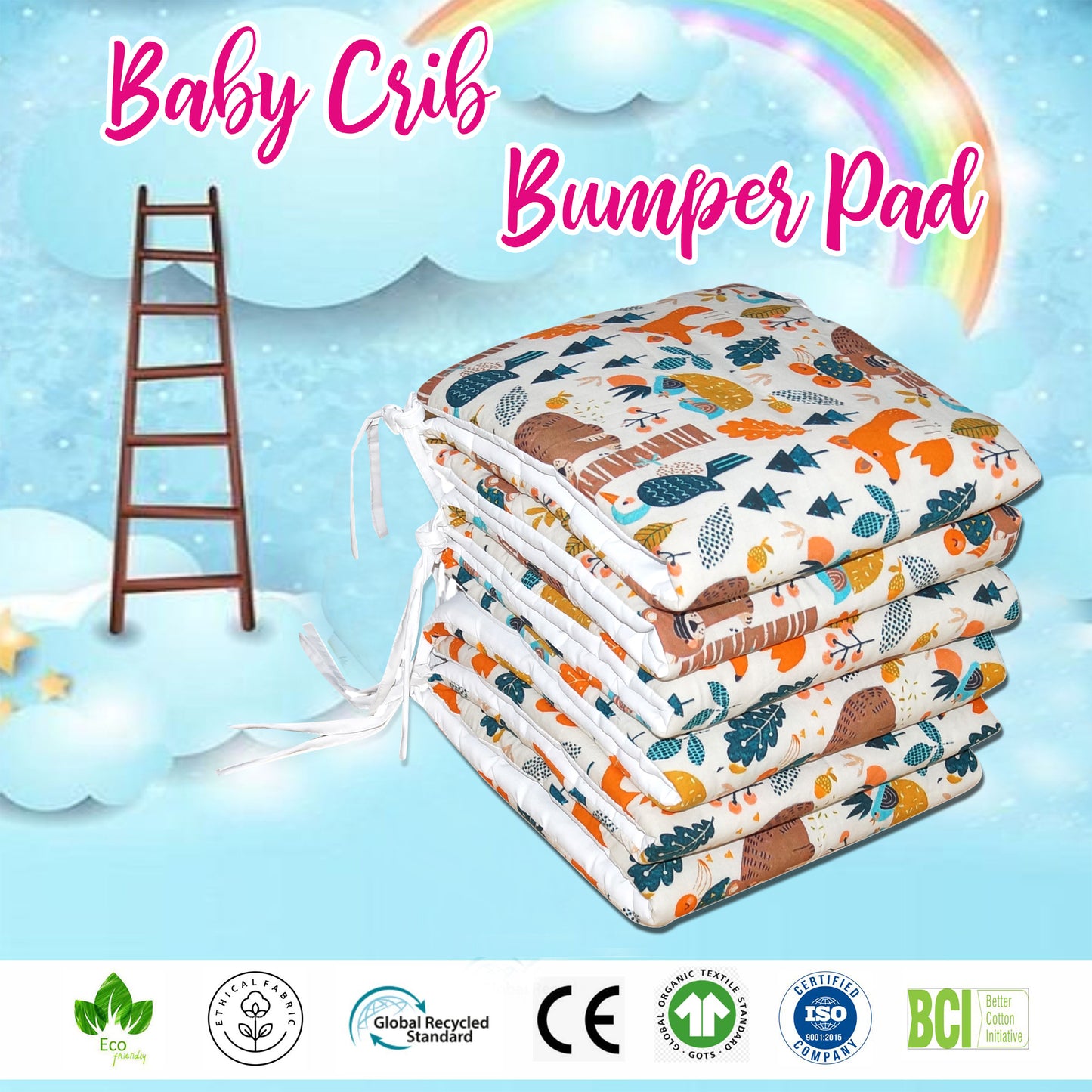 Baby Bed Bumper Pandora | Crib Bumper | Bed Rail for Padded Protection on Sides. Breathable & Hypoallergenic– 25 x 360 cms (11.8 Ft length)