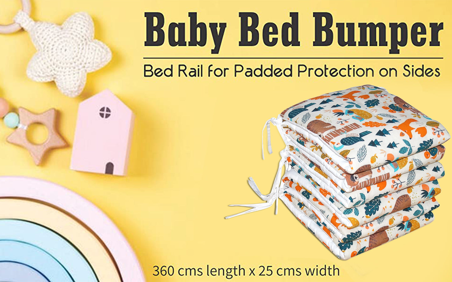 Baby Bed Bumper Pandora | Crib Bumper | Bed Rail for Padded Protection on Sides. Breathable & Hypoallergenic– 25 x 360 cms (11.8 Ft length)