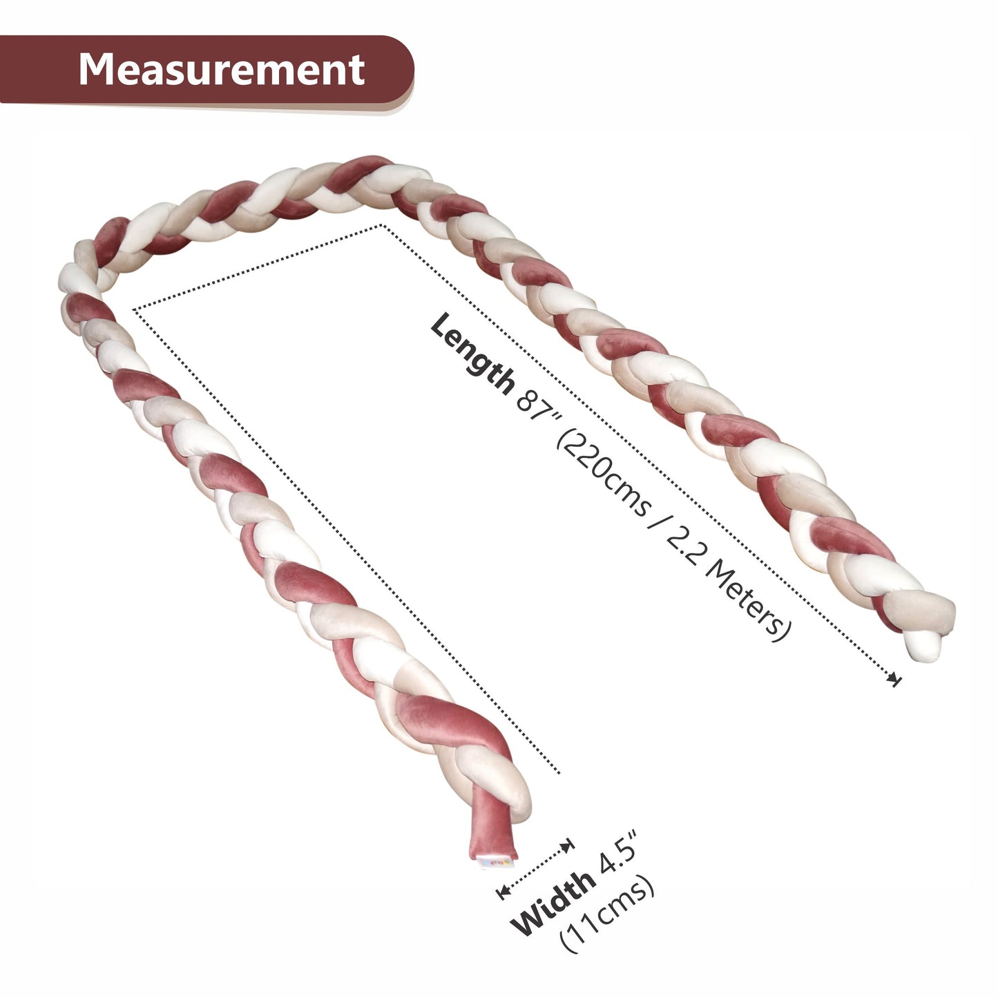 Braided Crib Bumper 220 cms, Knot cushion for baby bedding. Safe cot bumper for newborn. Color braided bumper. Crib Bumper, Decorative Pillow, Crib Bedding, Bumper Pad, Baby Bedding, (Cream & Gold)