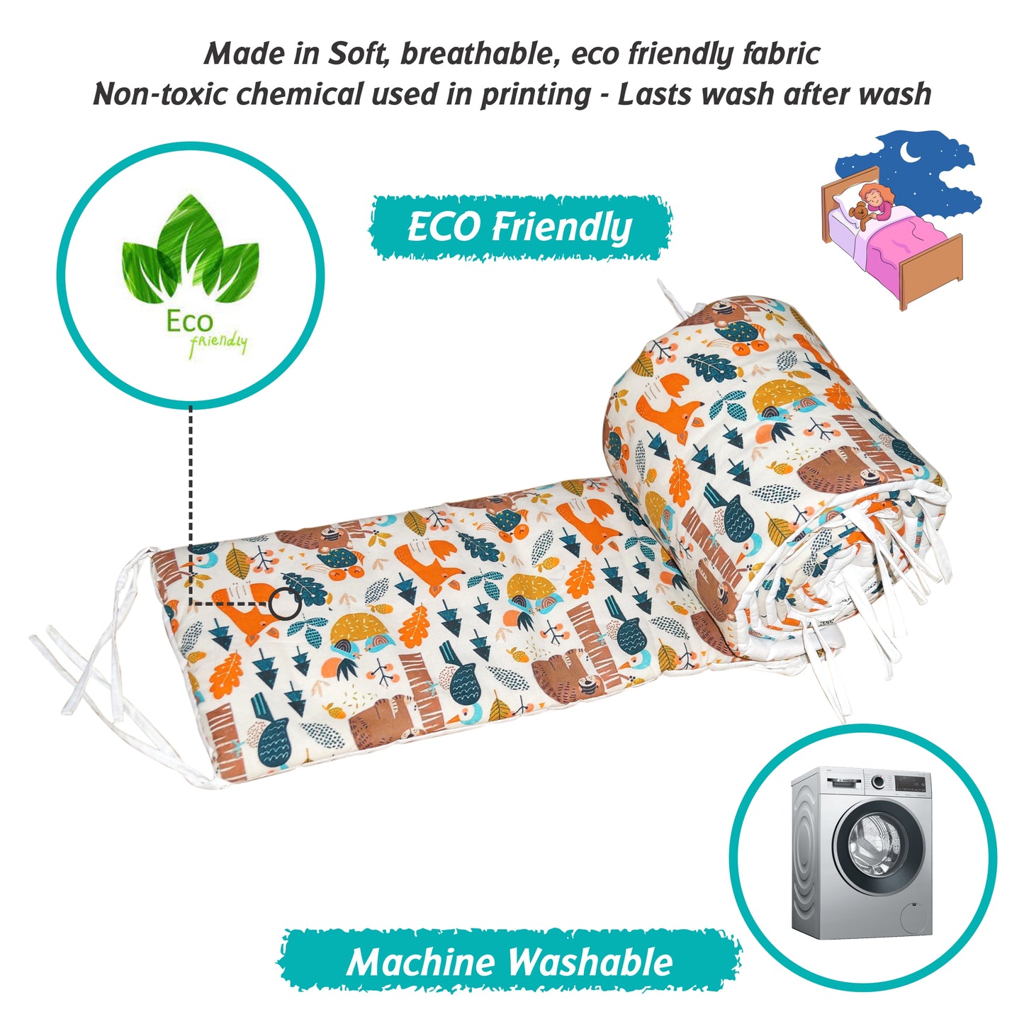 Baby Bed Bumper Pandora | Crib Bumper | Bed Rail for Padded Protection on Sides. Breathable & Hypoallergenic– 25 x 360 cms (11.8 Ft length)