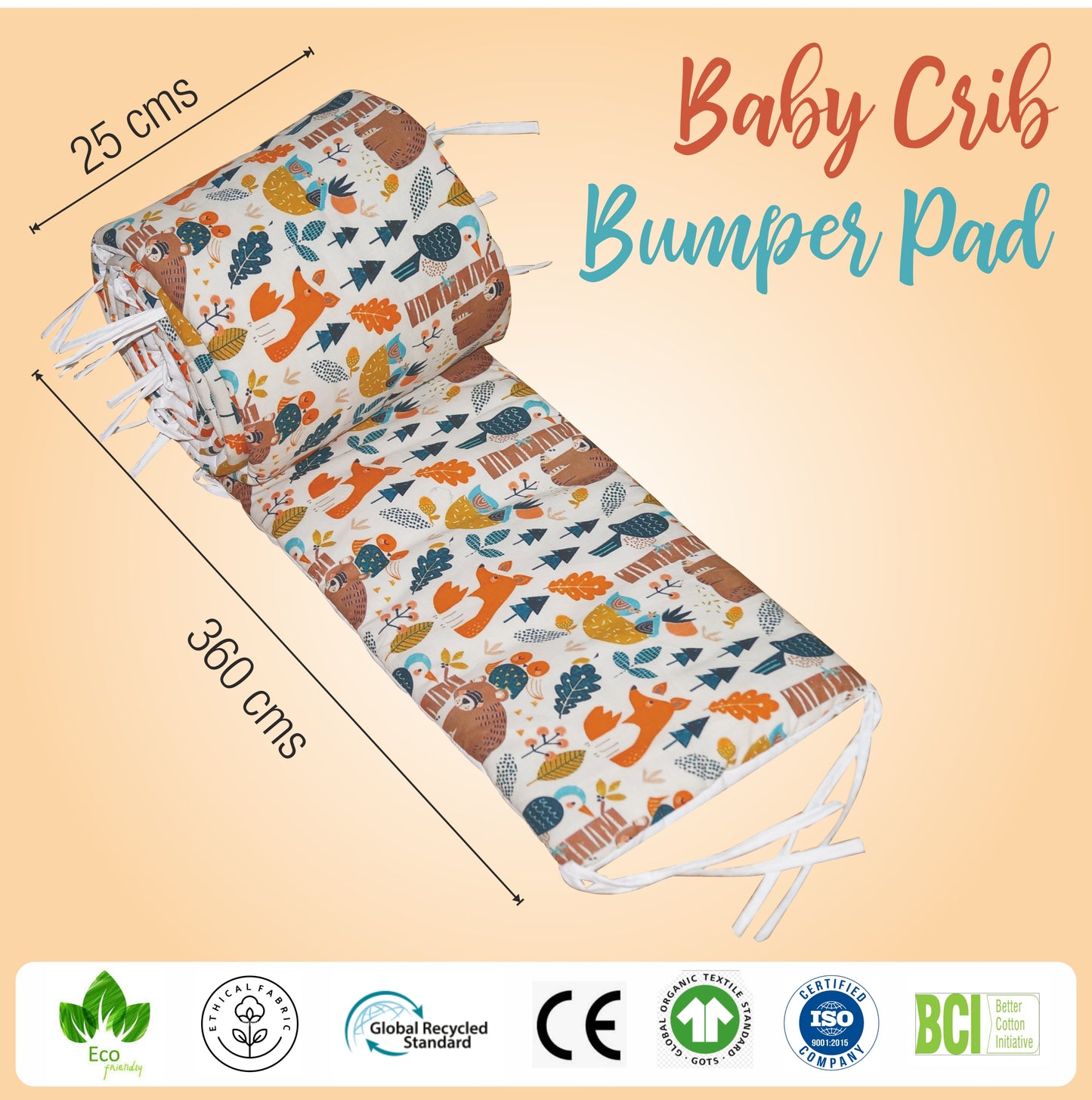 Baby Bed Bumper Pandora | Crib Bumper | Bed Rail for Padded Protection on Sides. Breathable & Hypoallergenic– 25 x 360 cms (11.8 Ft length)