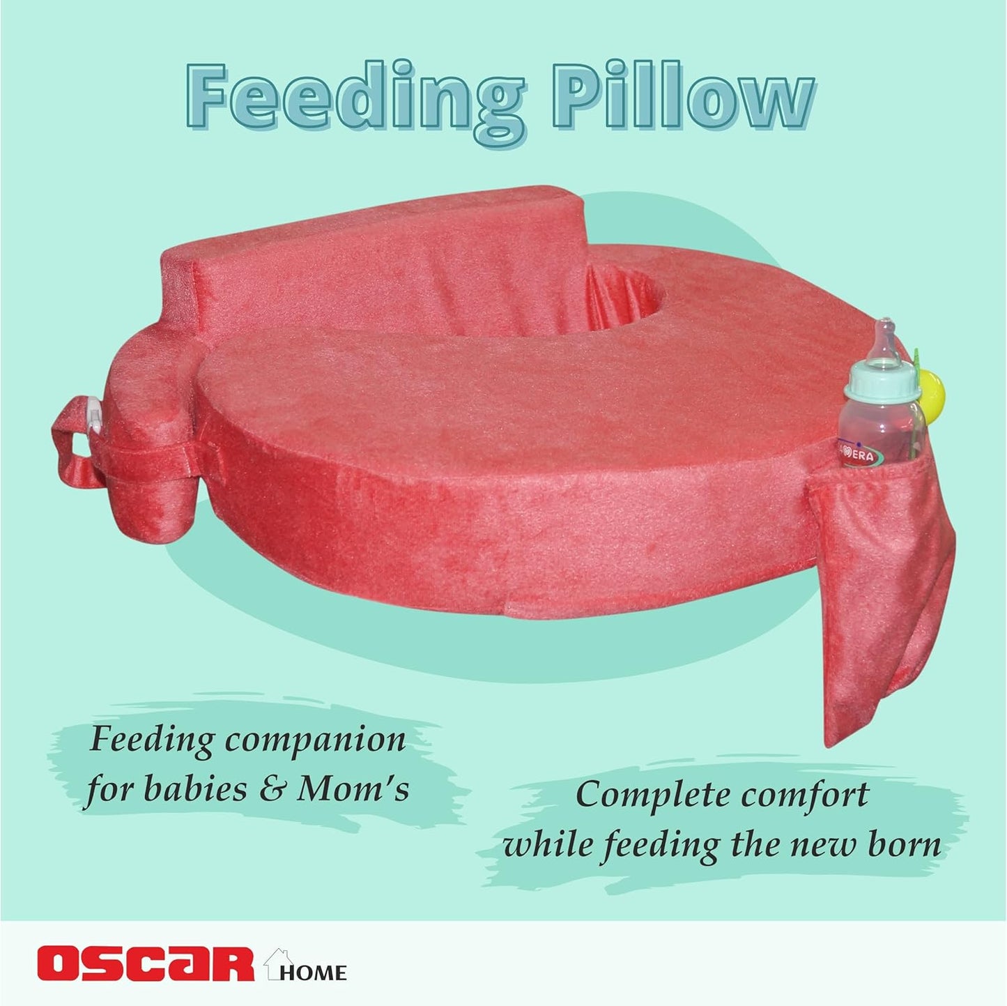 Nursing Pillow for Breastfeeding, Nursing and Posture Support with Pocket and Removable Slipcover - Peach