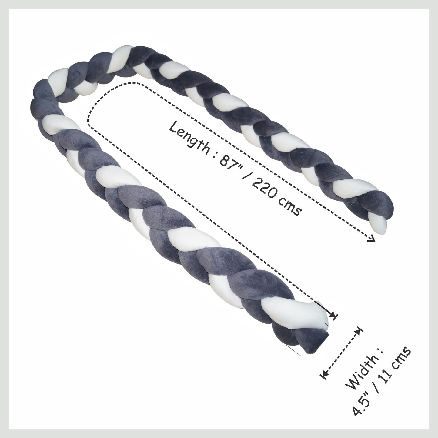 Braided Crib Bumper 220 cms, Knot cushion for baby bedding. Safe cot bumper for newborn. Color braided bumper. Crib Bumper, Decorative Pillow, Crib Bedding, Bumper Pad, Baby Bedding, (White & Charcoal)