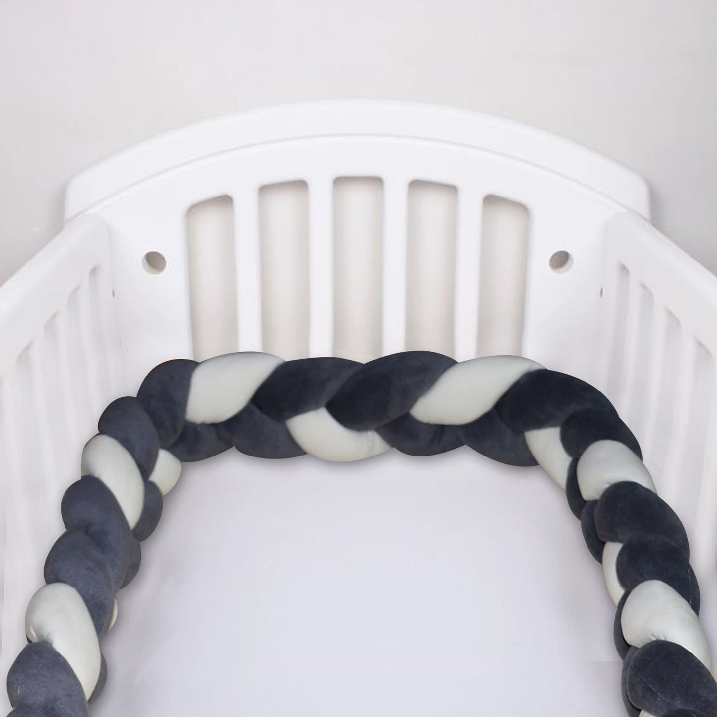 Braided Crib Bumper 220 cms, Knot cushion for baby bedding. Safe cot bumper for newborn. Color braided bumper. Crib Bumper, Decorative Pillow, Crib Bedding, Bumper Pad, Baby Bedding, (White & Charcoal)