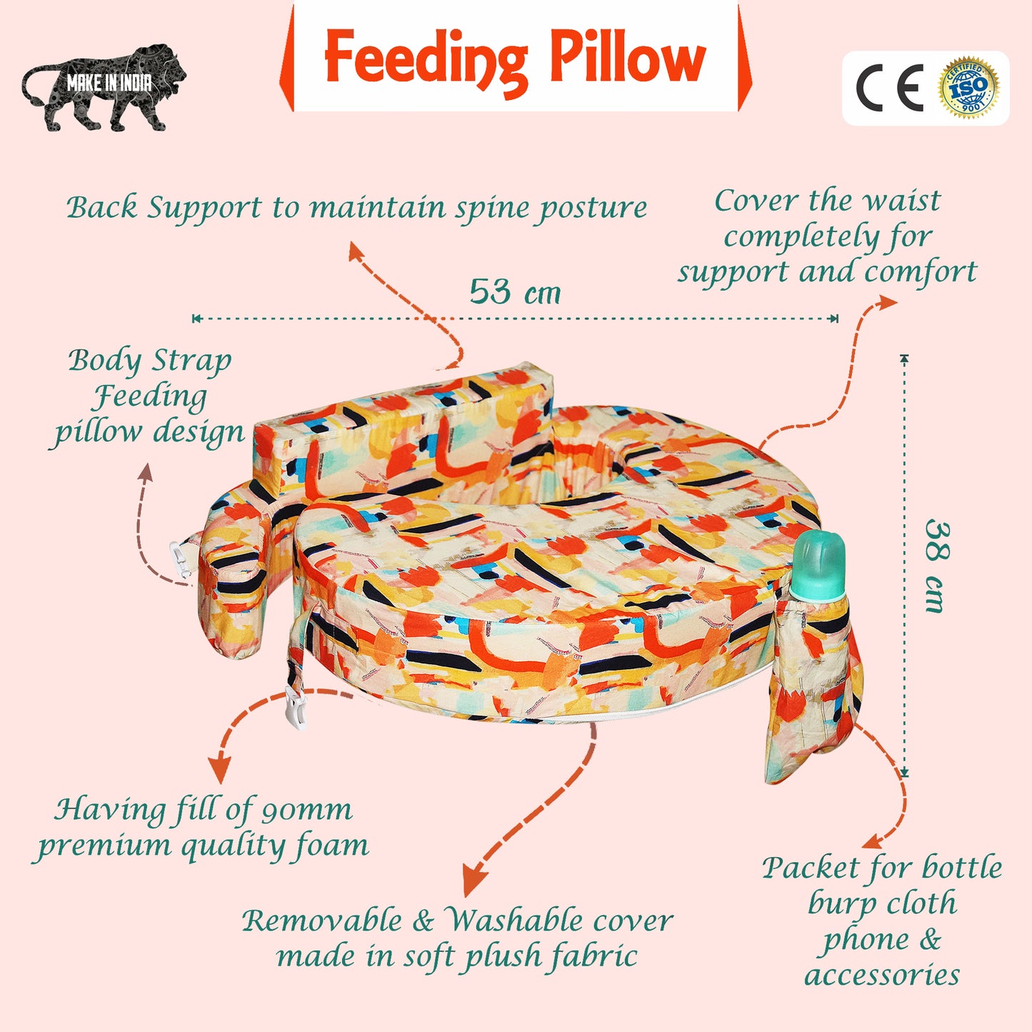 Nursing Pillow for Breastfeeding, Nursing and Posture Support with Pocket and Removable Slipcover - Ammie