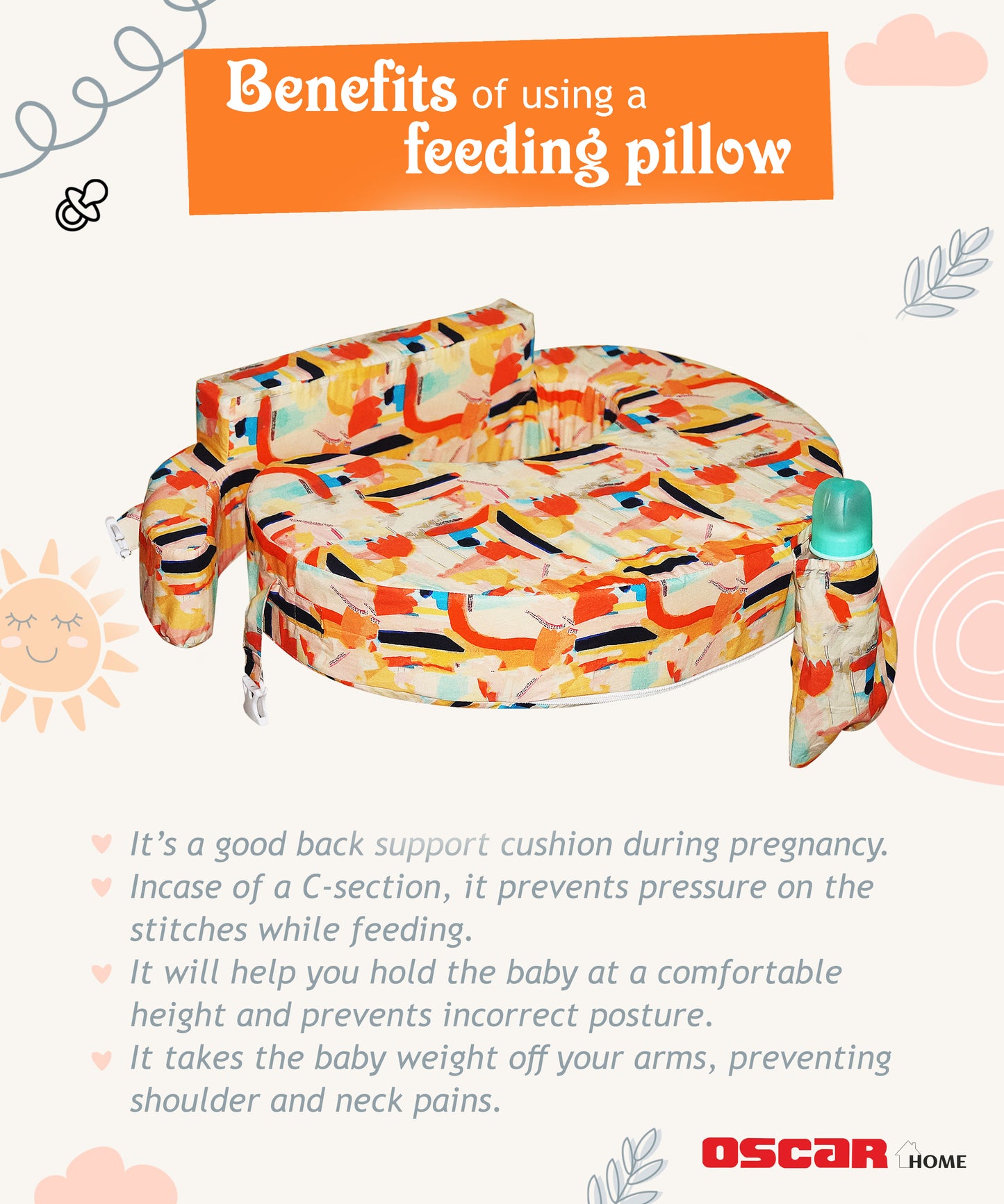 Nursing Pillow for Breastfeeding, Nursing and Posture Support with Pocket and Removable Slipcover - Ammie