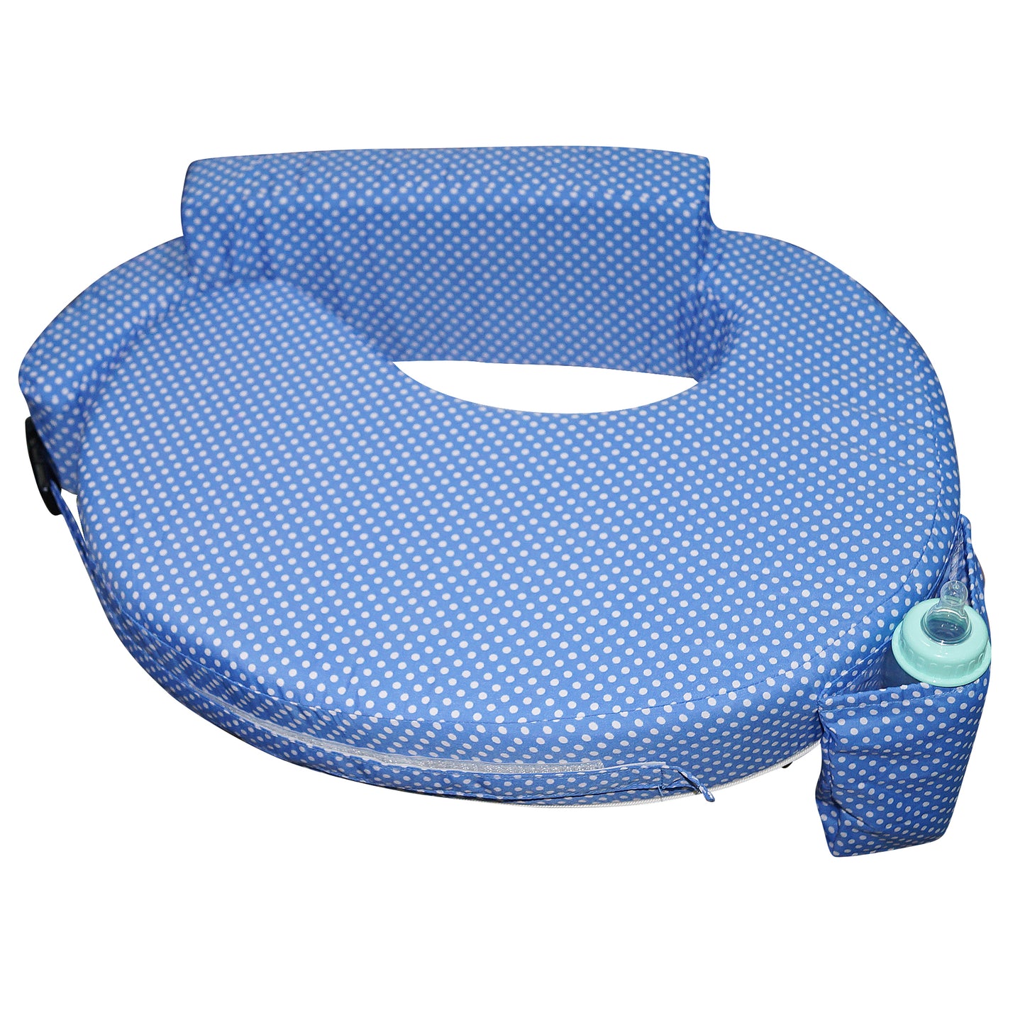 Nursing Pillow for Breastfeeding, Nursing and Posture Support with Pocket and Removable Slipcover - Blue Polka