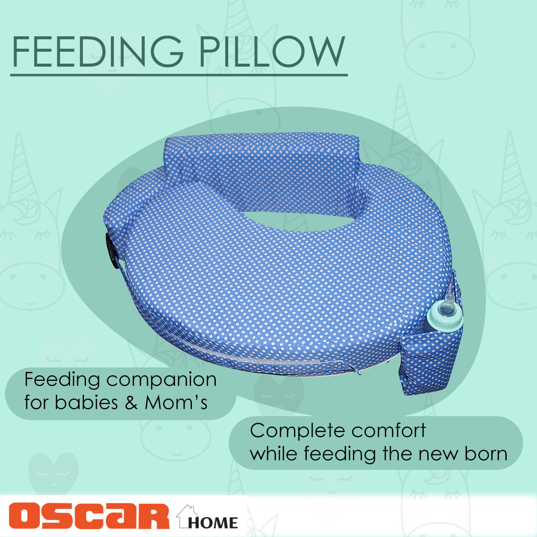Nursing Pillow for Breastfeeding, Nursing and Posture Support with Pocket and Removable Slipcover - Blue Polka