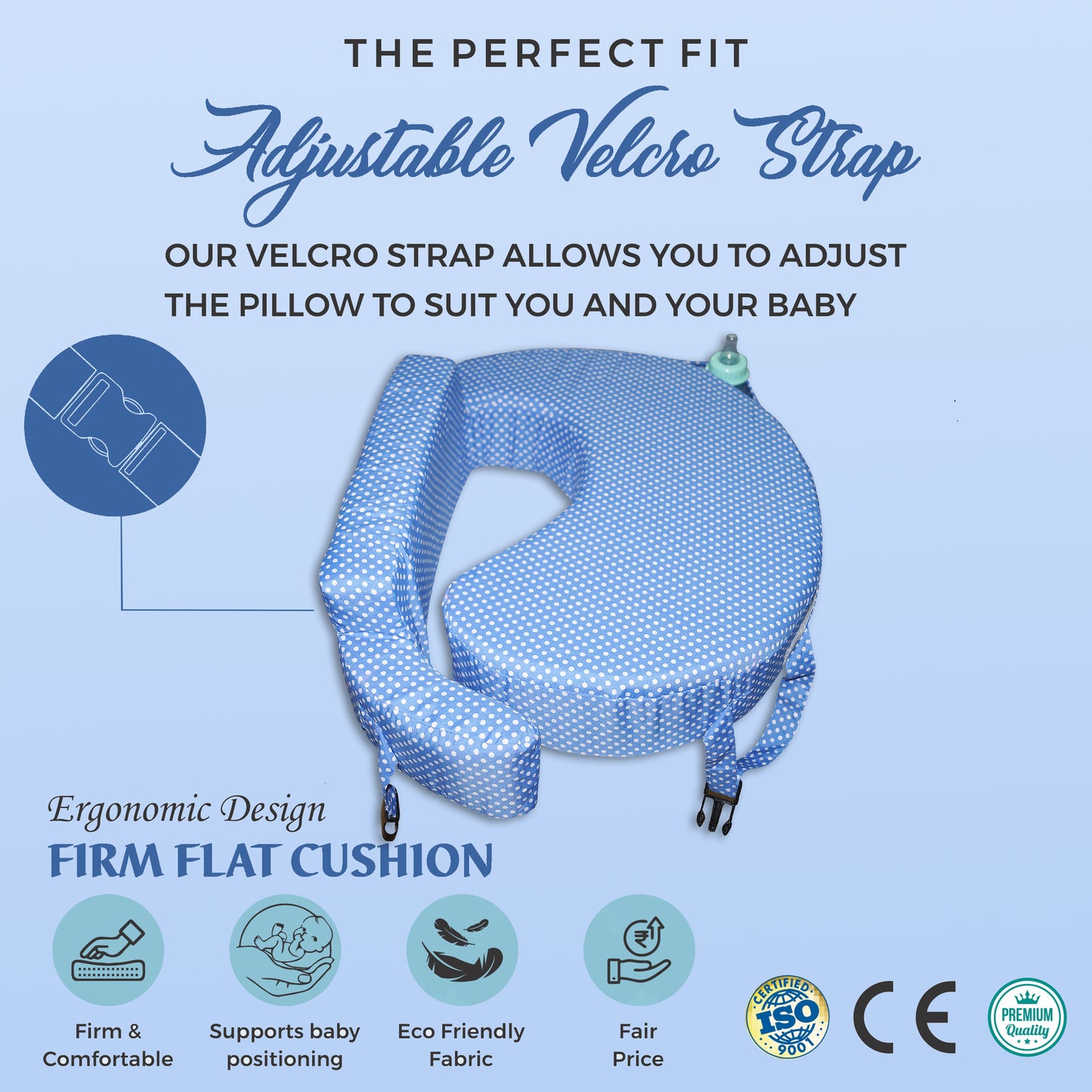 Nursing Pillow for Breastfeeding, Nursing and Posture Support with Pocket and Removable Slipcover - Blue Polka