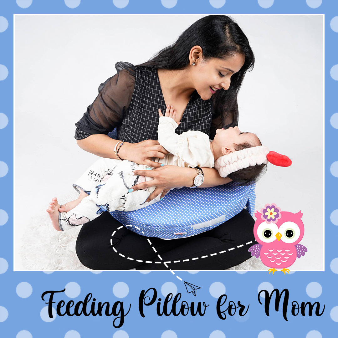 Nursing Pillow for Breastfeeding, Nursing and Posture Support with Pocket and Removable Slipcover - Blue Polka