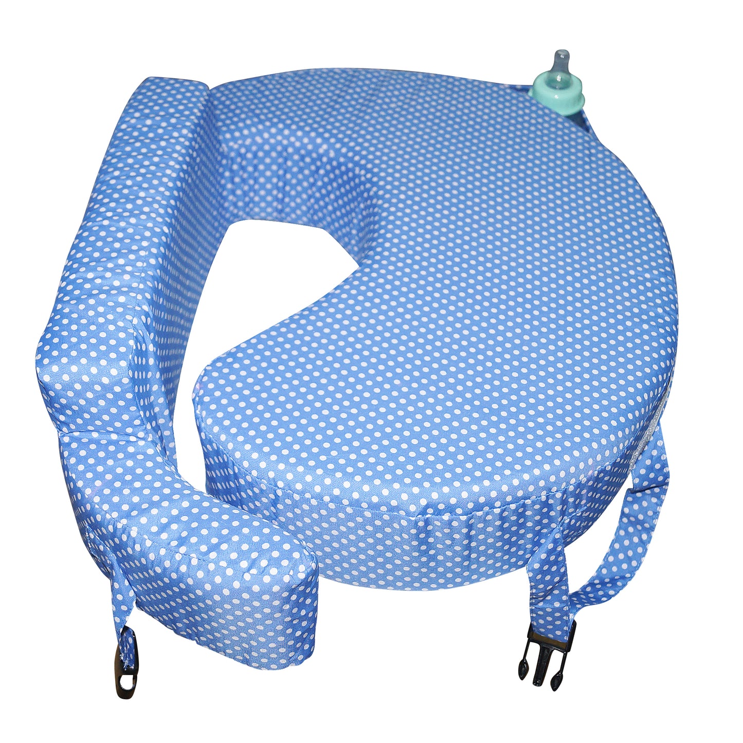 Nursing Pillow for Breastfeeding, Nursing and Posture Support with Pocket and Removable Slipcover - Blue Polka