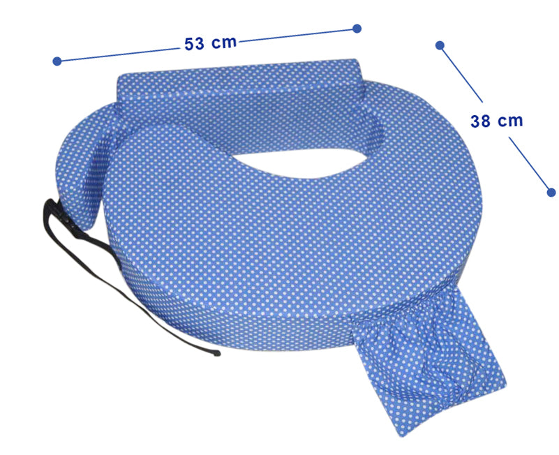 Nursing Pillow for Breastfeeding, Nursing and Posture Support with Pocket and Removable Slipcover - Blue Polka