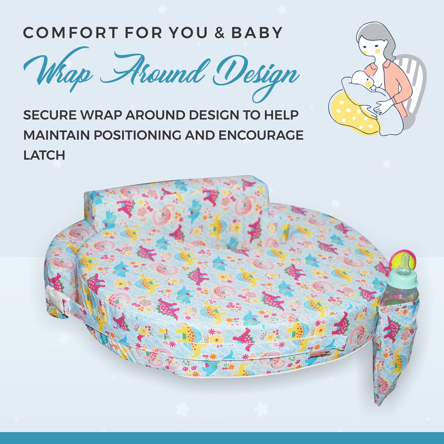 Nursing Pillow for Breastfeeding, Nursing and Posture Support with Pocket and Removable Slipcover - Dino