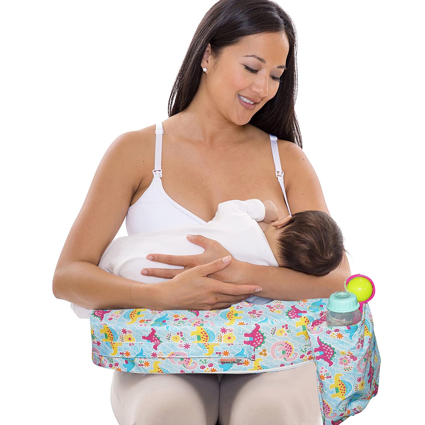 Nursing Pillow for Breastfeeding, Nursing and Posture Support with Pocket and Removable Slipcover - Dino