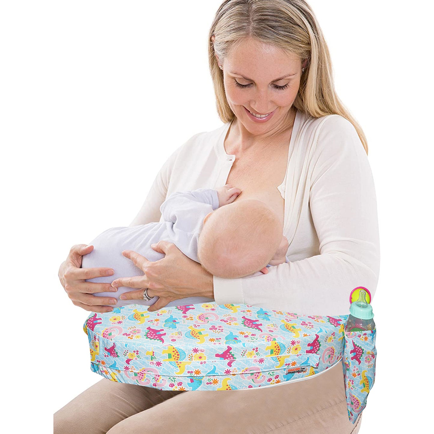 Nursing Pillow for Breastfeeding, Nursing and Posture Support with Pocket and Removable Slipcover - Dino