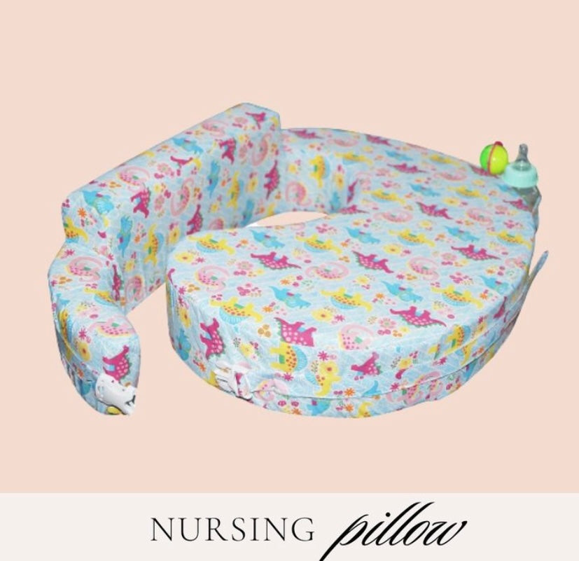 Nursing Pillow for Breastfeeding, Nursing and Posture Support with Pocket and Removable Slipcover - Dino