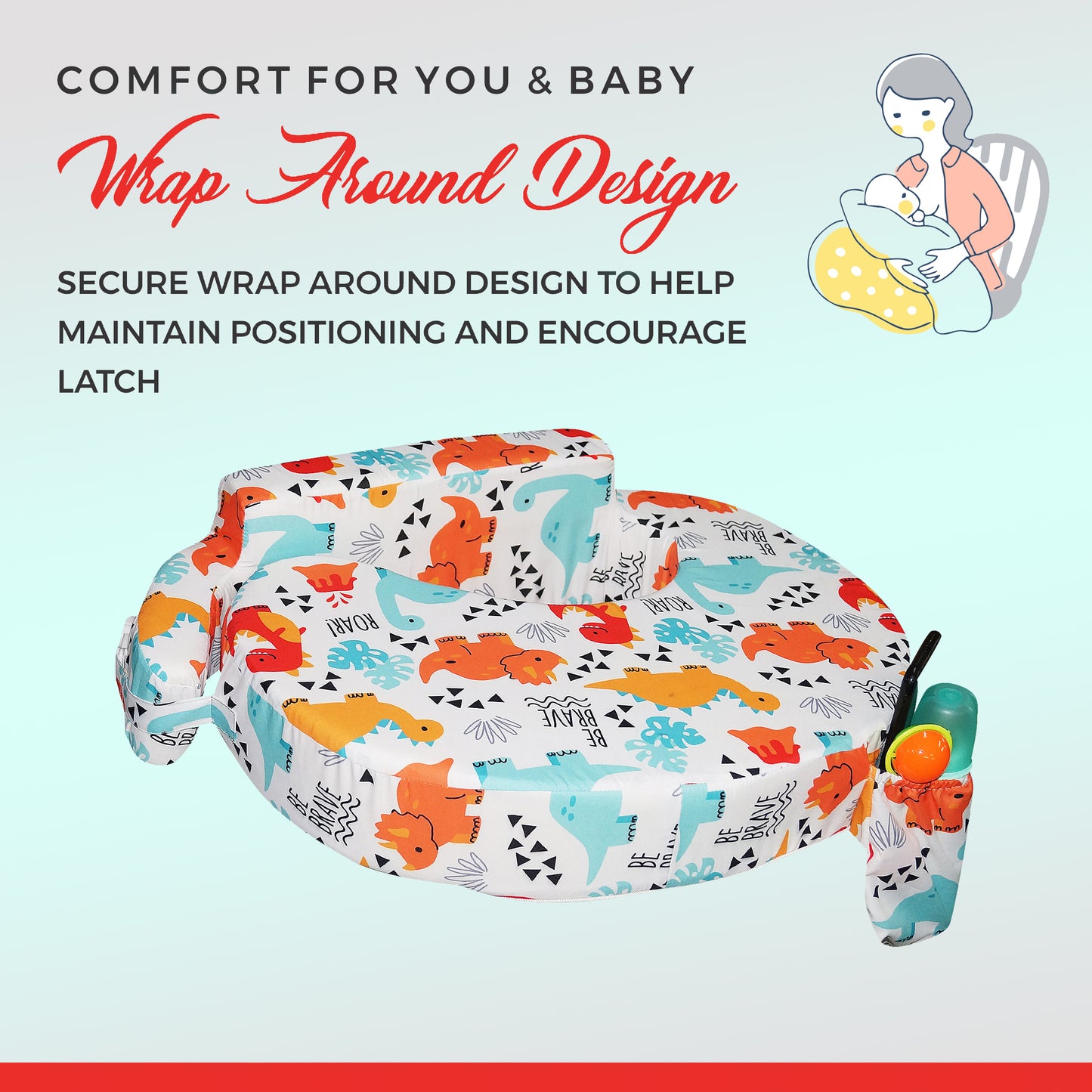 Nursing Pillow for Breastfeeding, Nursing and Posture Support with Pocket and Removable Slipcover – Roar