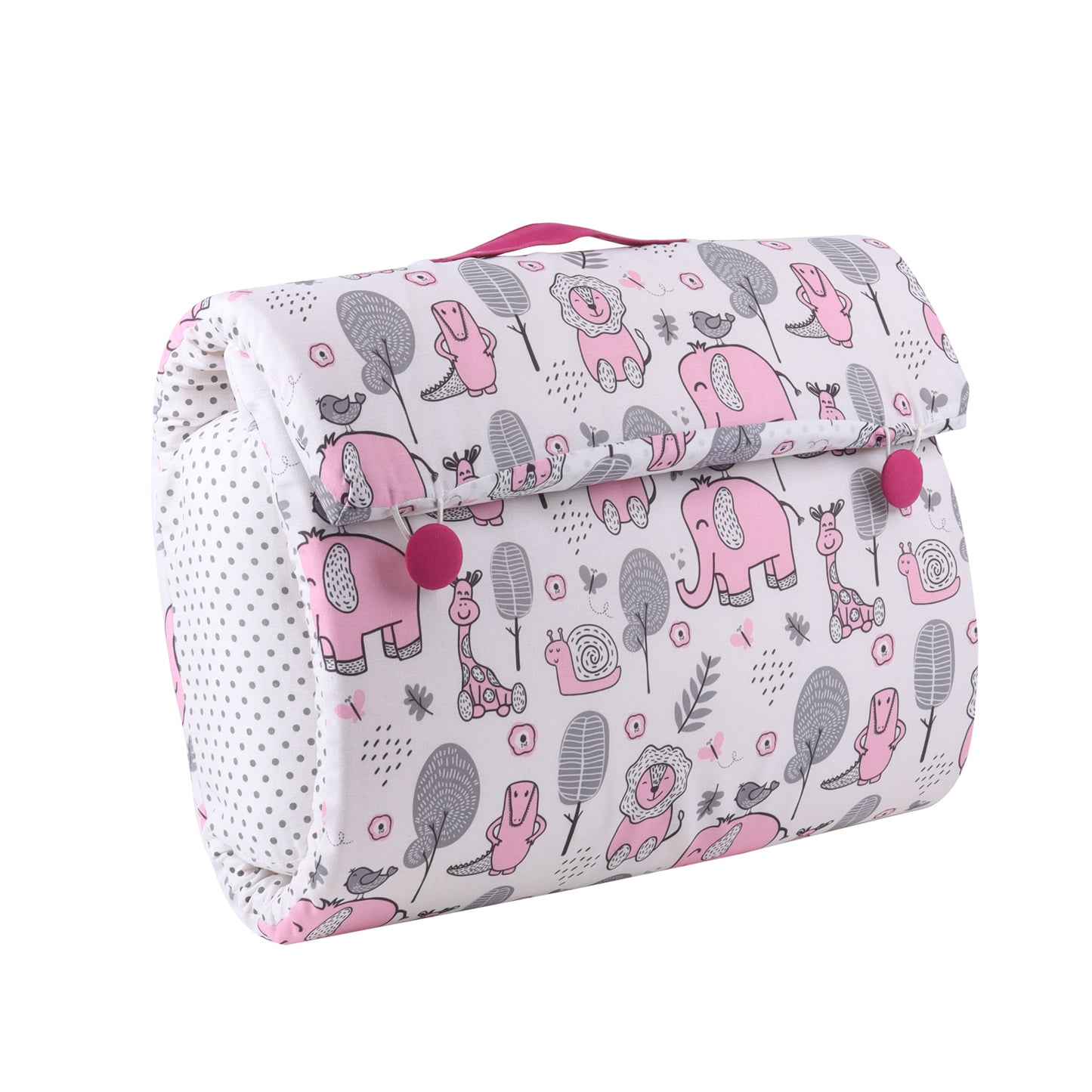 Cotton Bed in A Bag /Portable Baby Bed with pillow, Travel Bedding Set, Travel Friendly Infant Sleeping Bedding Set, Baby Sleeping Nest. Sleeping Bag for Kids Style Pink Elephant