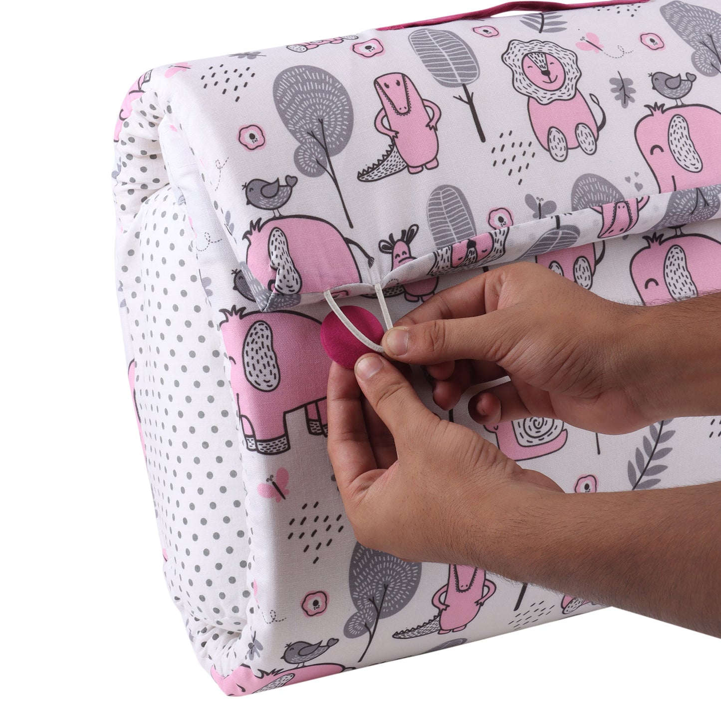 Cotton Bed in A Bag /Portable Baby Bed with pillow, Travel Bedding Set, Travel Friendly Infant Sleeping Bedding Set, Baby Sleeping Nest. Sleeping Bag for Kids Style Pink Elephant
