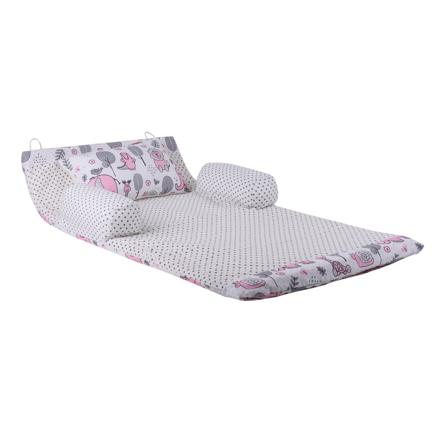 Cotton Bed in A Bag /Portable Baby Bed with pillow, Travel Bedding Set, Travel Friendly Infant Sleeping Bedding Set, Baby Sleeping Nest. Sleeping Bag for Kids Style Pink Elephant