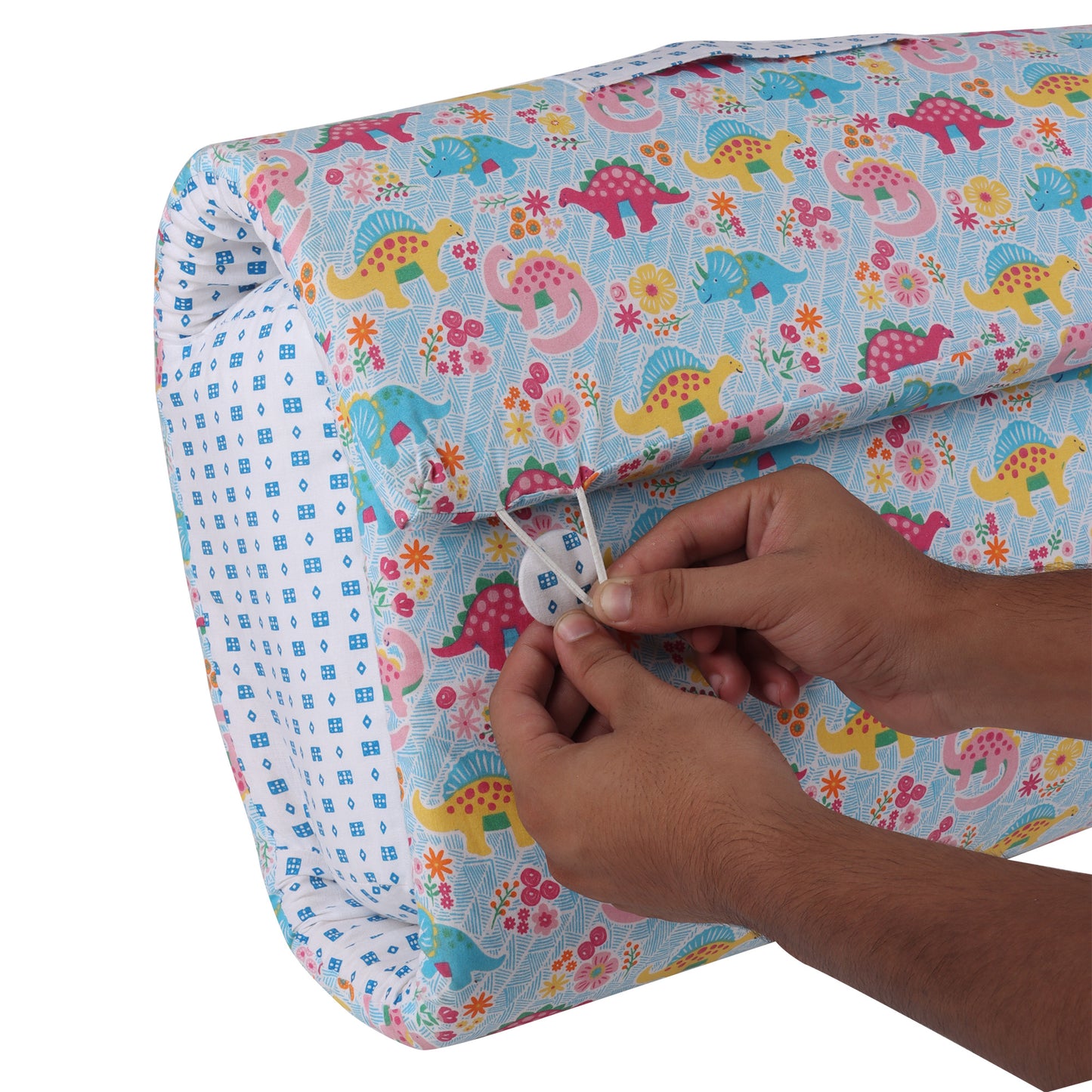 Cotton Bed in A Bag /Portable Baby Bed with pillow, Travel Bedding Set, Travel Friendly Infant Sleeping Bedding Set, Baby Sleeping Nest. Sleeping Bag for Kids Style Dino