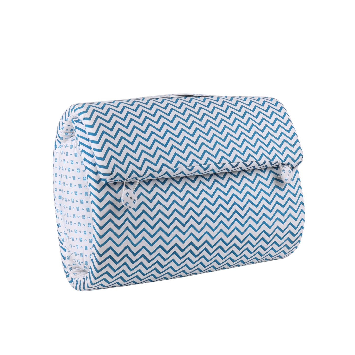 Cotton Bed in A Bag /Portable Baby Bed with pillow, Travel Bedding Set, Travel Friendly Infant Sleeping Bedding Set, Baby Sleeping Nest. Sleeping Bag for Kids Style Chevron Blue