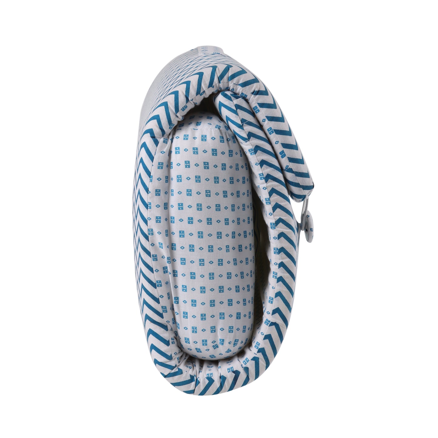 Cotton Bed in A Bag /Portable Baby Bed with pillow, Travel Bedding Set, Travel Friendly Infant Sleeping Bedding Set, Baby Sleeping Nest. Sleeping Bag for Kids Style Chevron Blue