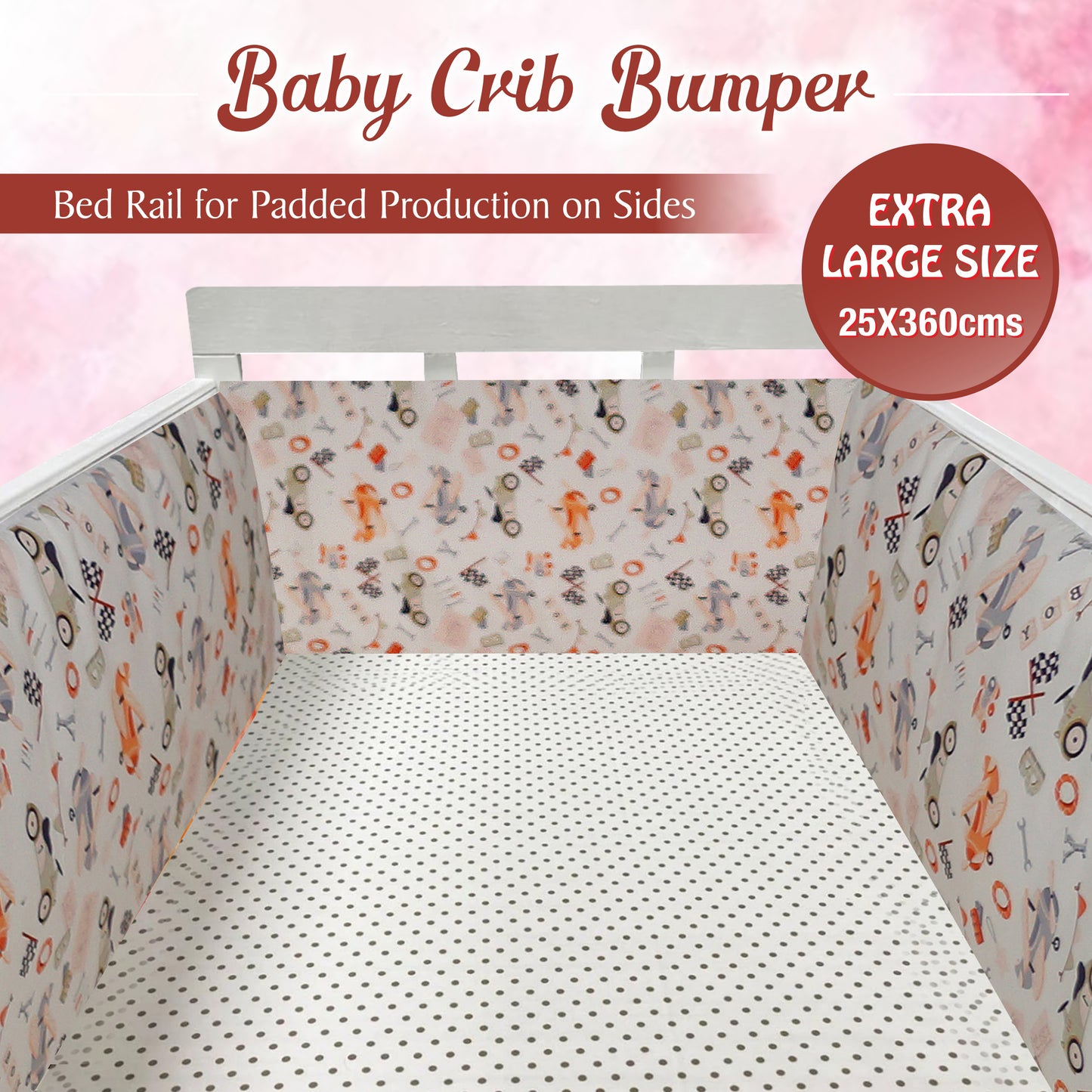 Baby Bed Bumper Rider | Crib Bumper | Bed Rail for Padded Protection on Sides. Breathable & Hypoallergenic– 25 x 360 cms (11.8 Ft length)