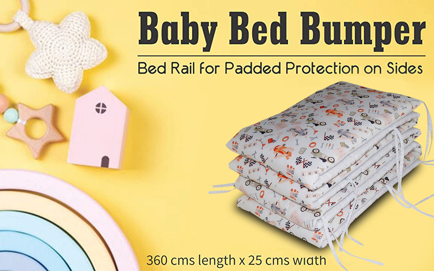 Baby Bed Bumper Rider | Crib Bumper | Bed Rail for Padded Protection on Sides. Breathable & Hypoallergenic– 25 x 360 cms (11.8 Ft length)