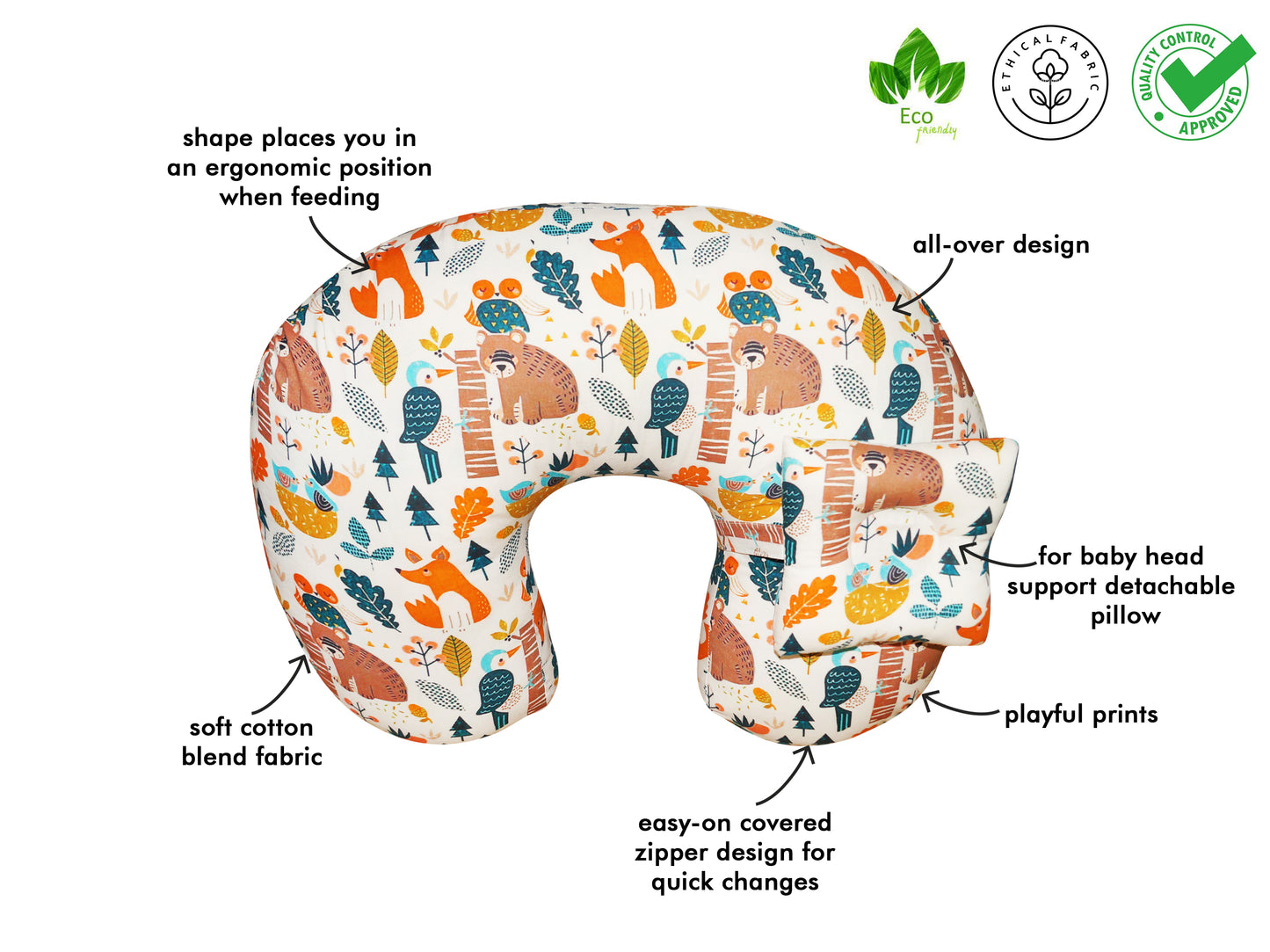 Nursing Pillow for Breastfeeding Baby, Multifunctional Breast Feeding Pillow with header, Cotton Removable Pillowcase, Style Pandora