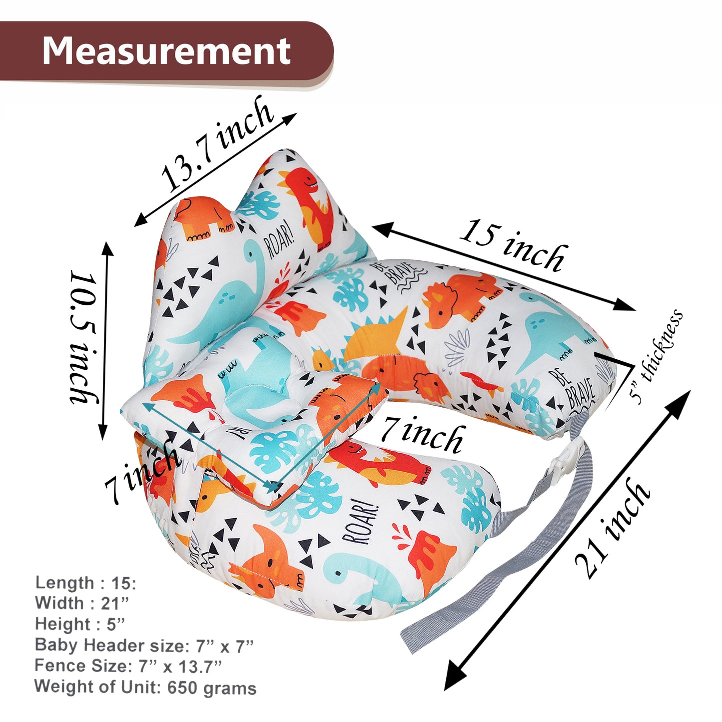 Nursing Pillow for Breastfeeding Baby, Multifunctional Breast Feeding Pillow with Adjustable Waist Strap and Safety Fence, Cotton Removable Pillowcase Design - Roar