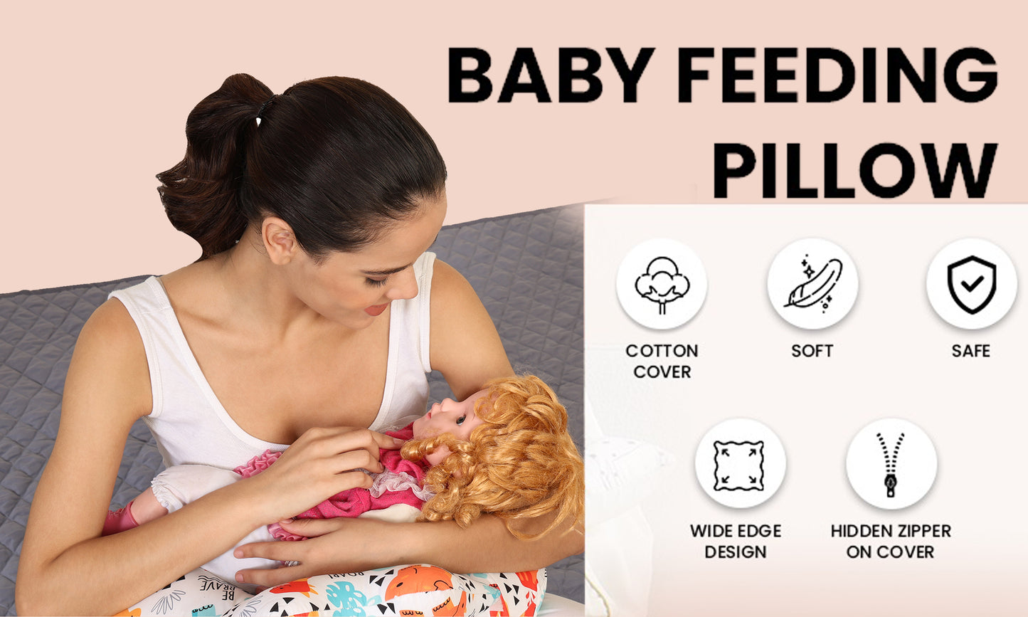 Nursing Pillow for Breastfeeding Baby, Multifunctional Breast Feeding Pillow with Adjustable Waist Strap and Safety Fence, Cotton Removable Pillowcase Design - Roar