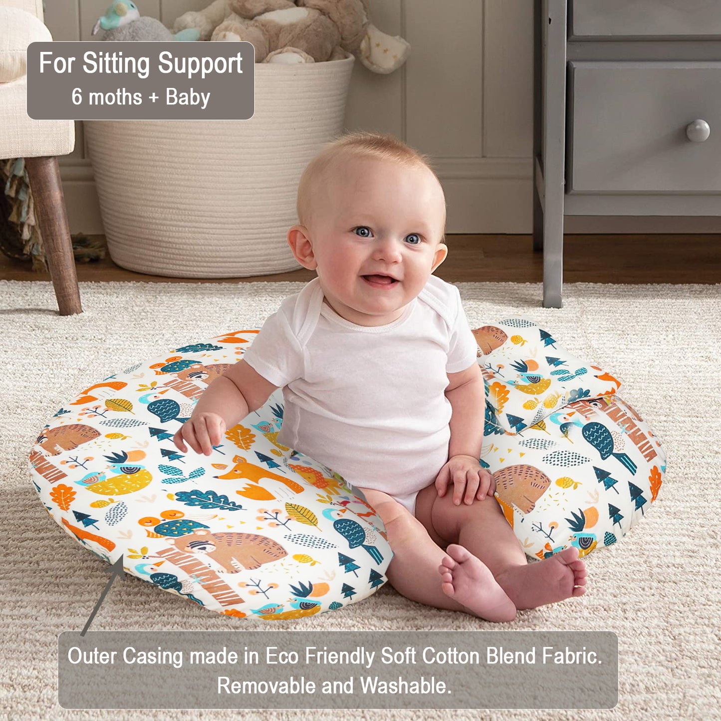 Nursing Pillow for Breastfeeding Baby, Multifunctional Breast Feeding Pillow with header, Cotton Removable Pillowcase, Style Pandora