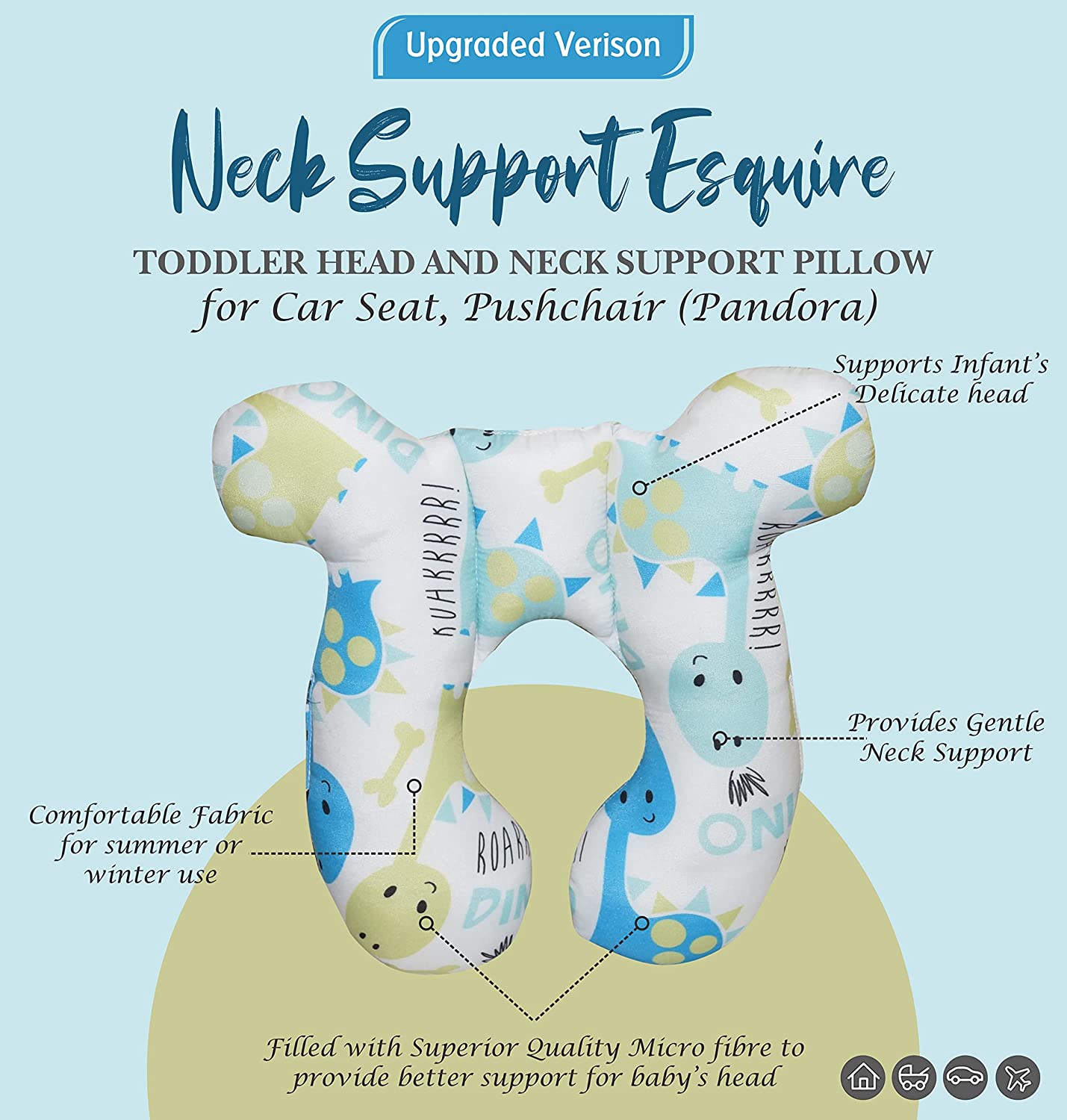 Baby Neck Pillows, Comfortable Baby Travel Head Neck Support Pillow for Car Seat Stroller Pushchair, Soft PP Cotton Travel Pillow for 0-1 Year Old Toddler Infant Newborn Esquire