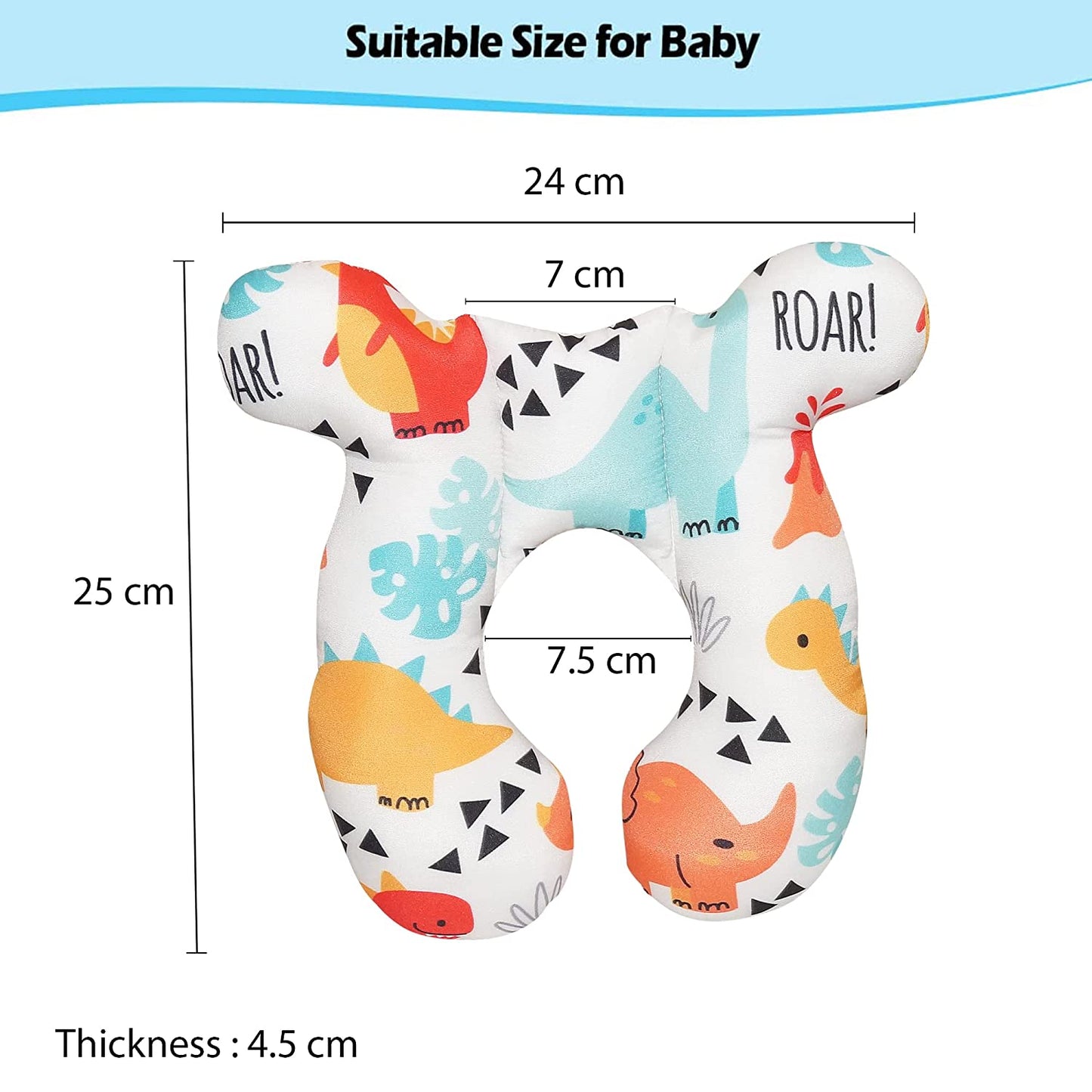 Baby Neck Pillows, Comfortable Baby Travel Head Neck Support Pillow for Car Seat Stroller Pushchair, Soft PP Cotton Travel Pillow for 0-1 Year Old Toddler Infant Newborn Style Roar