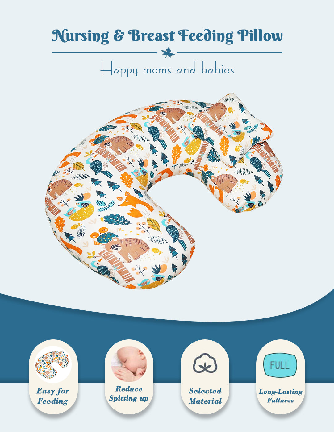 Nursing Pillow for Breastfeeding Baby, Multifunctional Breast Feeding Pillow with header, Cotton Removable Pillowcase, Style Pandora