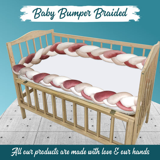 Braided Crib Bumper 220 cms, Knot cushion for baby bedding. Safe cot bumper for newborn. Color braided bumper. Crib Bumper, Decorative Pillow, Crib Bedding, Bumper Pad, Baby Bedding, (Cream & Gold)