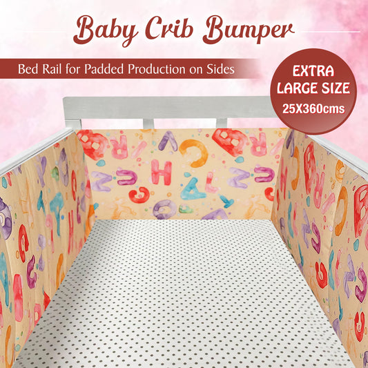 Baby Bed Bumper Alphabet | Crib Bumper | Bed Rail for Padded Protection on Sides. Breathable & Hypoallergenic– 25 x 360 cms (11.8 Ft length)