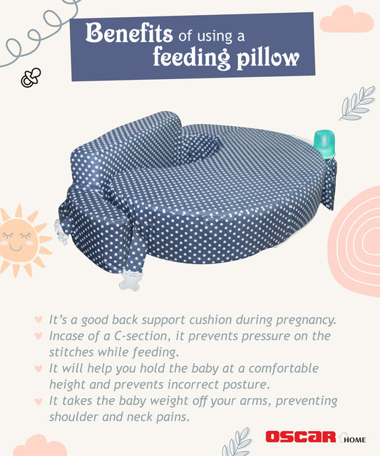 Nursing Pillow for Breastfeeding, Nursing and Posture Support with Pocket and Removable Slipcover - Grey Polka