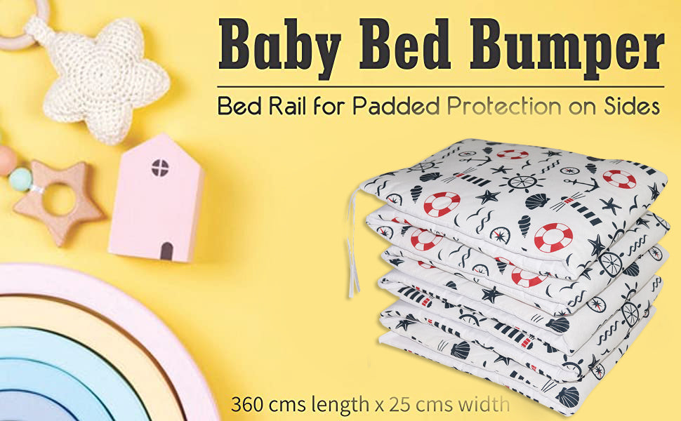 Baby Bed Bumper Sailor | Crib Bumper | Bed Rail for Padded Protection on Sides. Breathable & Hypoallergenic– 25 x 360 cms (11.8 Ft length)