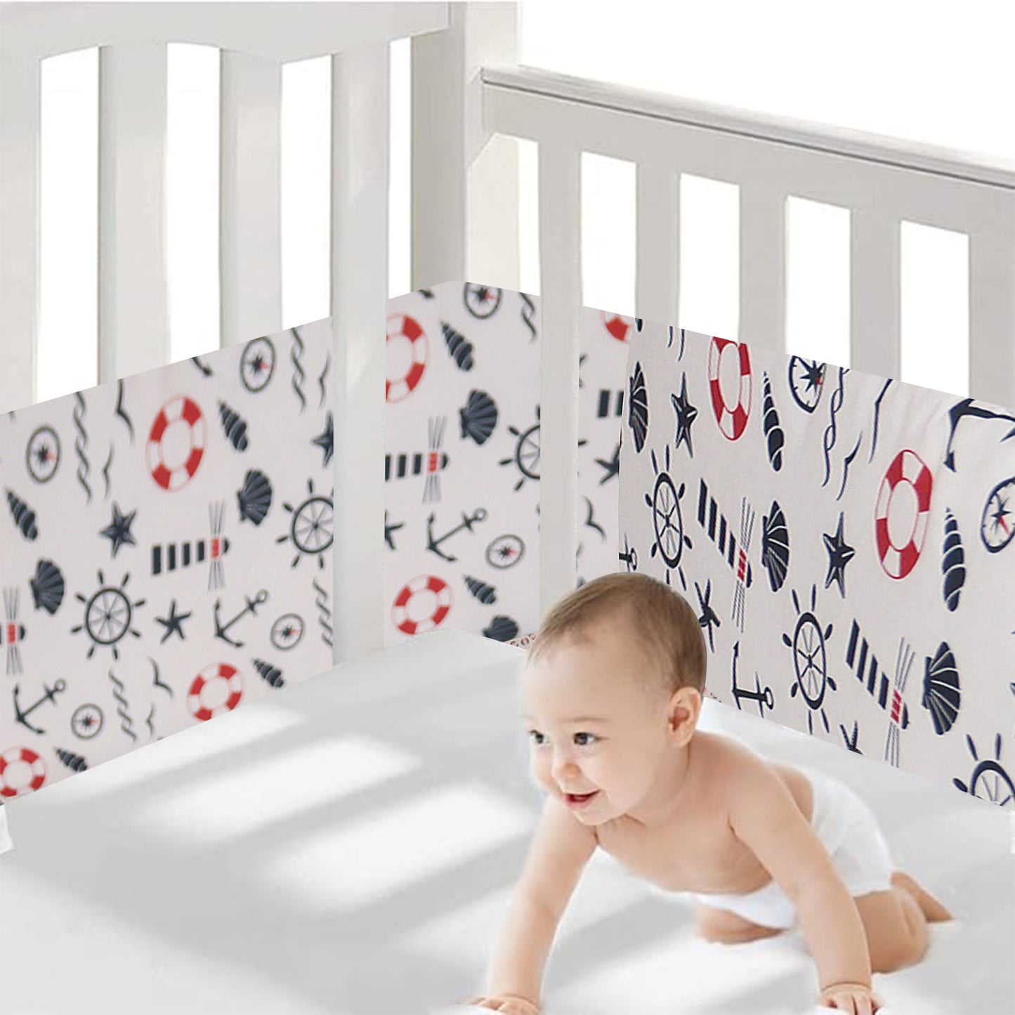 Baby Bed Bumper Sailor | Crib Bumper | Bed Rail for Padded Protection on Sides. Breathable & Hypoallergenic– 25 x 360 cms (11.8 Ft length)
