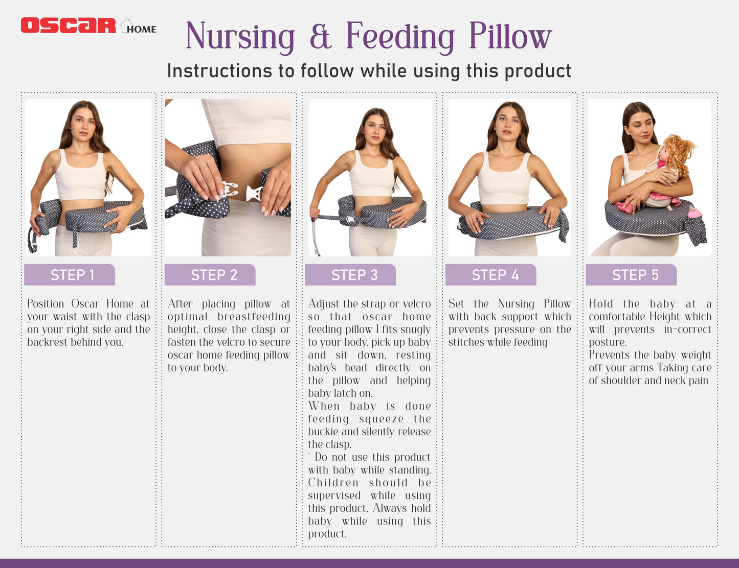 Nursing Pillow for Breastfeeding, Nursing and Posture Support with Pocket and Removable Slipcover - Grey Polka