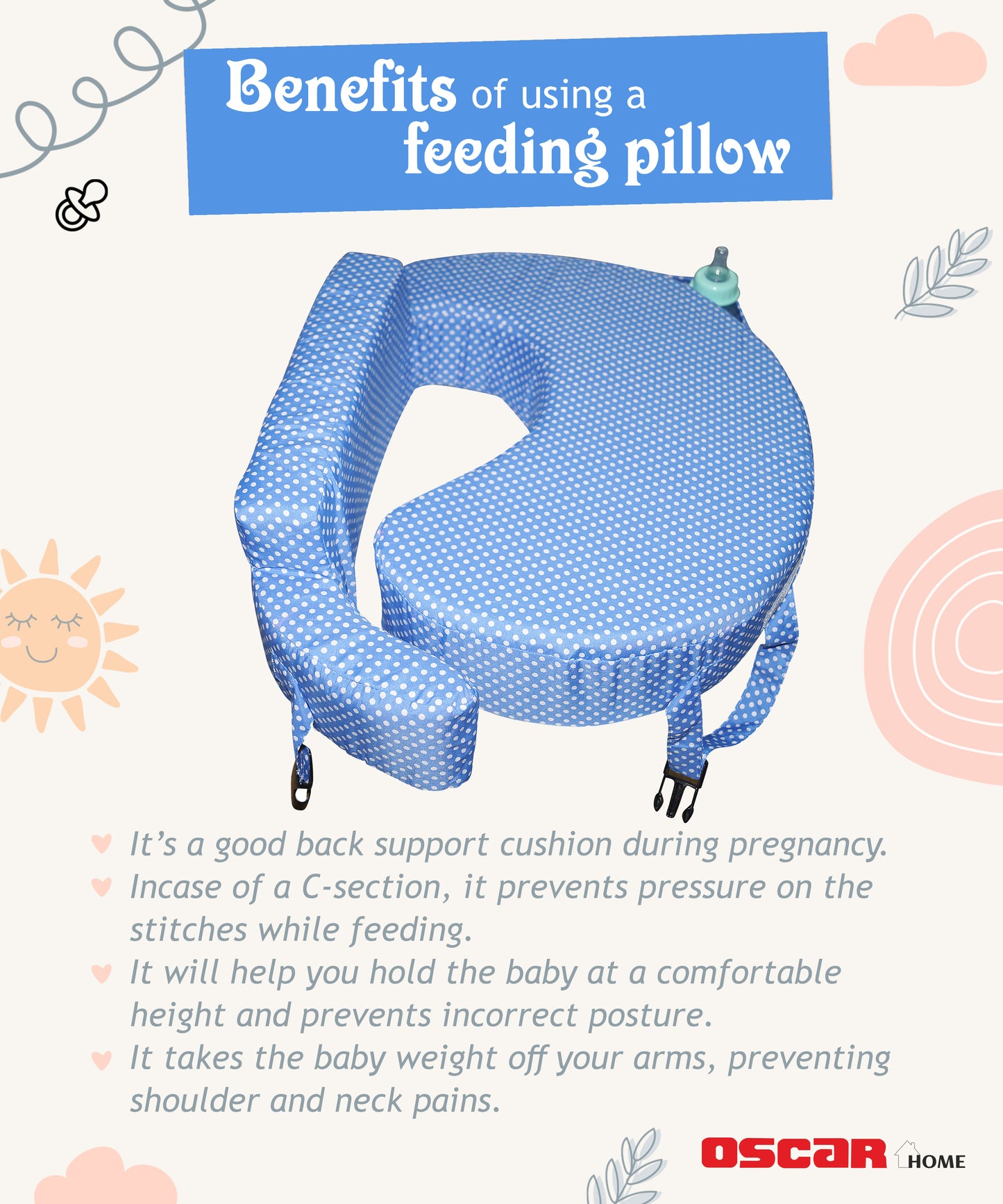 FEEDING PILLOW BLUE POLKA