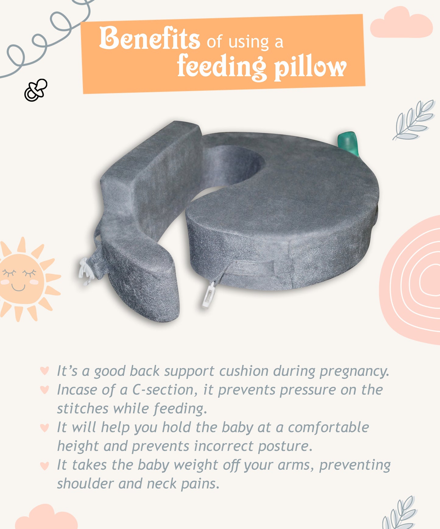 Oscar home Nursing Pillow for breastfeeding & bottle feeding, Enhanced posture support with double straps. Great for Breast feeding Moms. (Charcoal)