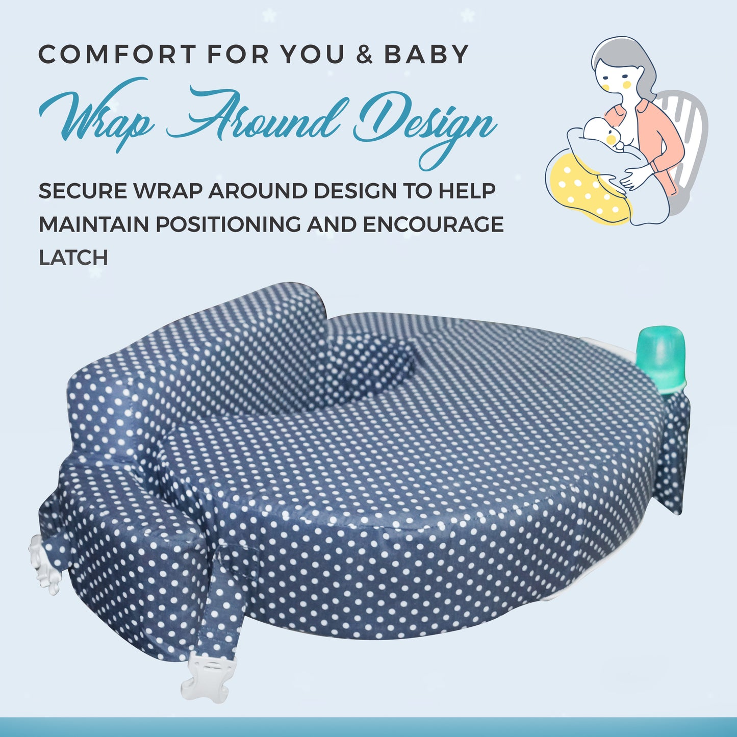 Nursing Pillow for Breastfeeding, Nursing and Posture Support with Pocket and Removable Slipcover - Grey Polka