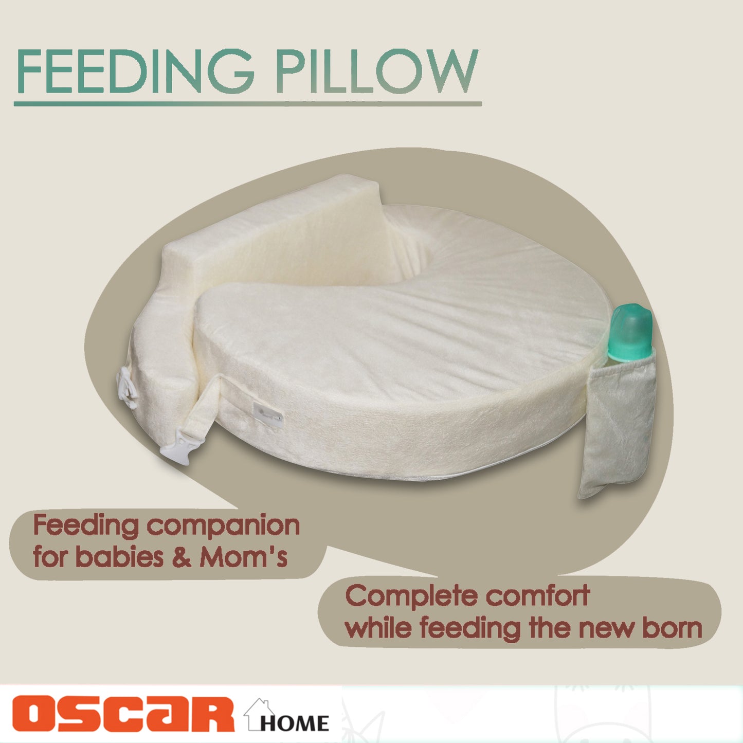 Oscar home Nursing Pillow for breastfeeding & bottle feeding, Enhanced posture support with double straps. Great for Breast feeding Moms. (Cream)