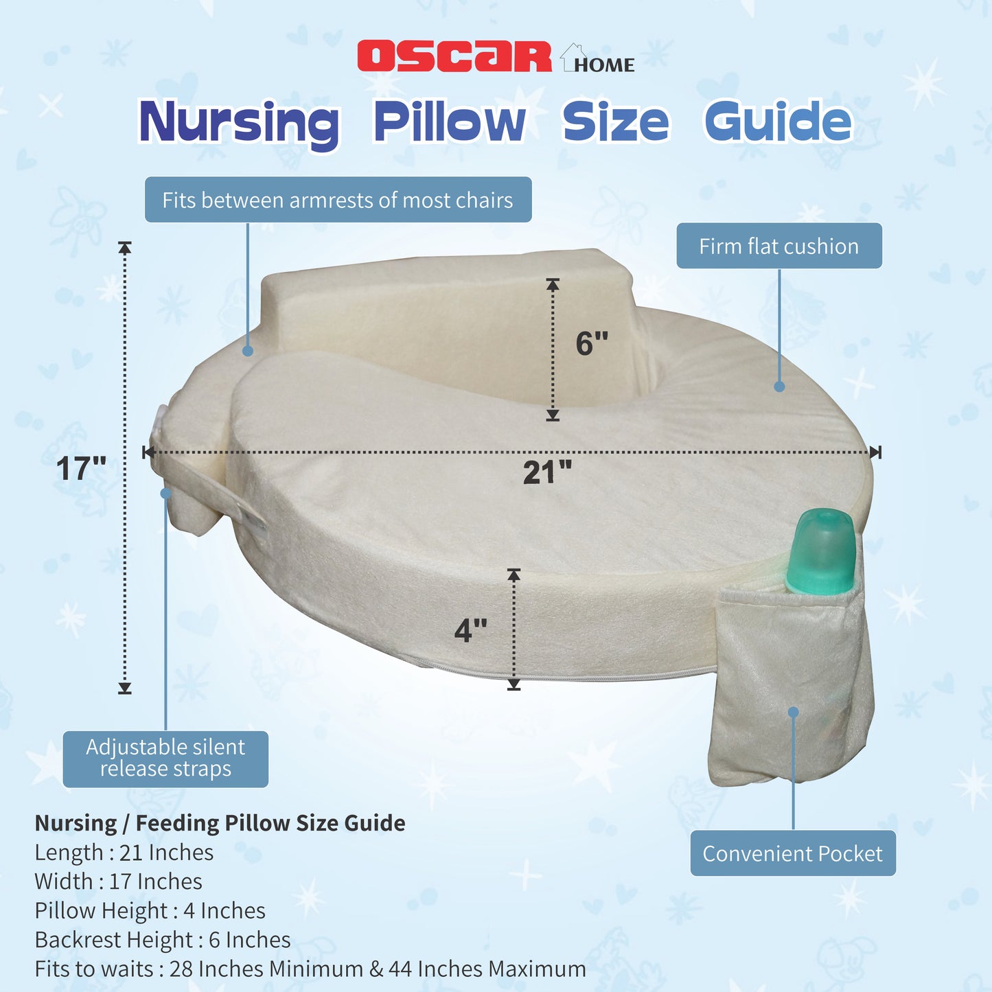 Oscar home Nursing Pillow for breastfeeding & bottle feeding, Enhanced posture support with double straps. Great for Breast feeding Moms. (Cream)