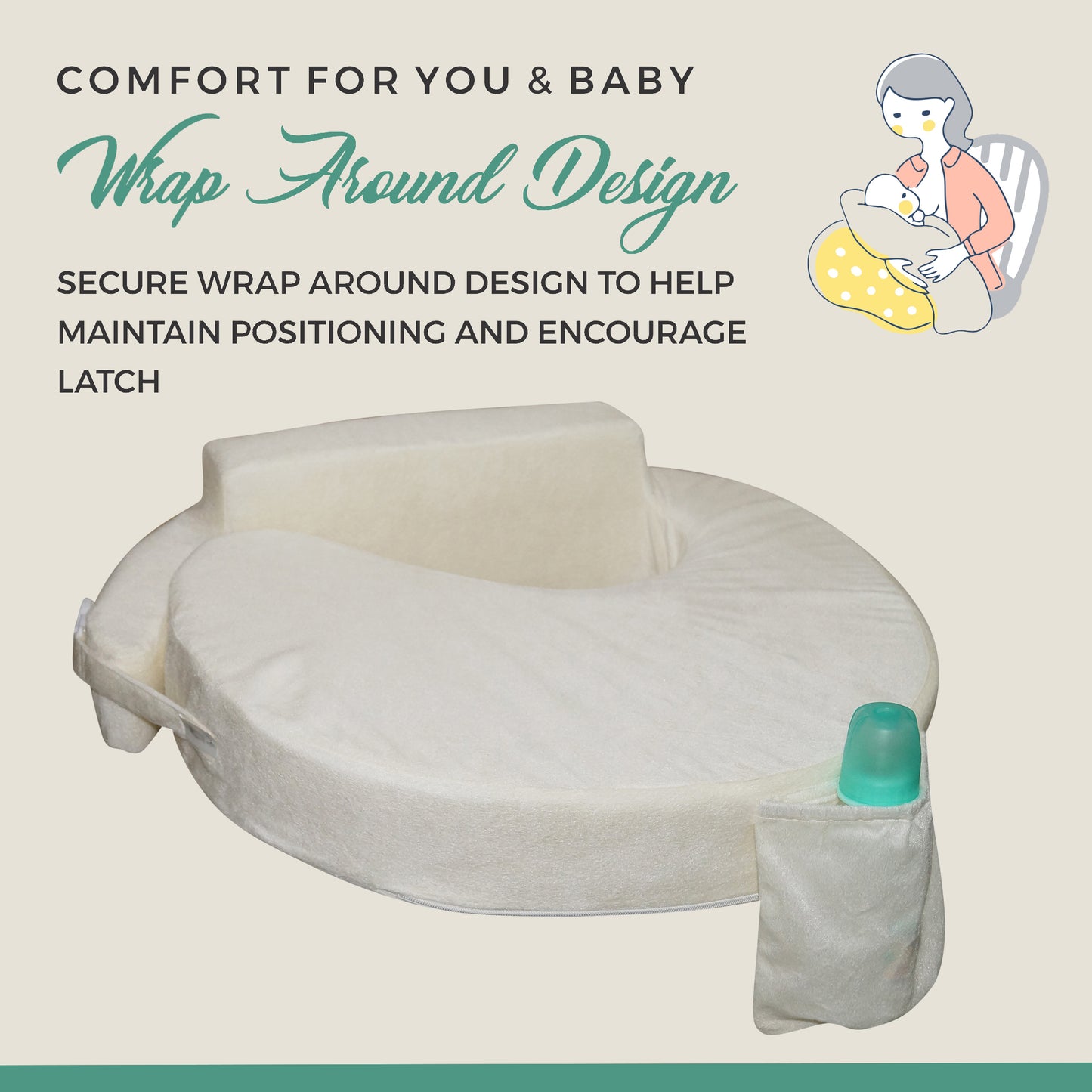 Oscar home Nursing Pillow for breastfeeding & bottle feeding, Enhanced posture support with double straps. Great for Breast feeding Moms. (Cream)