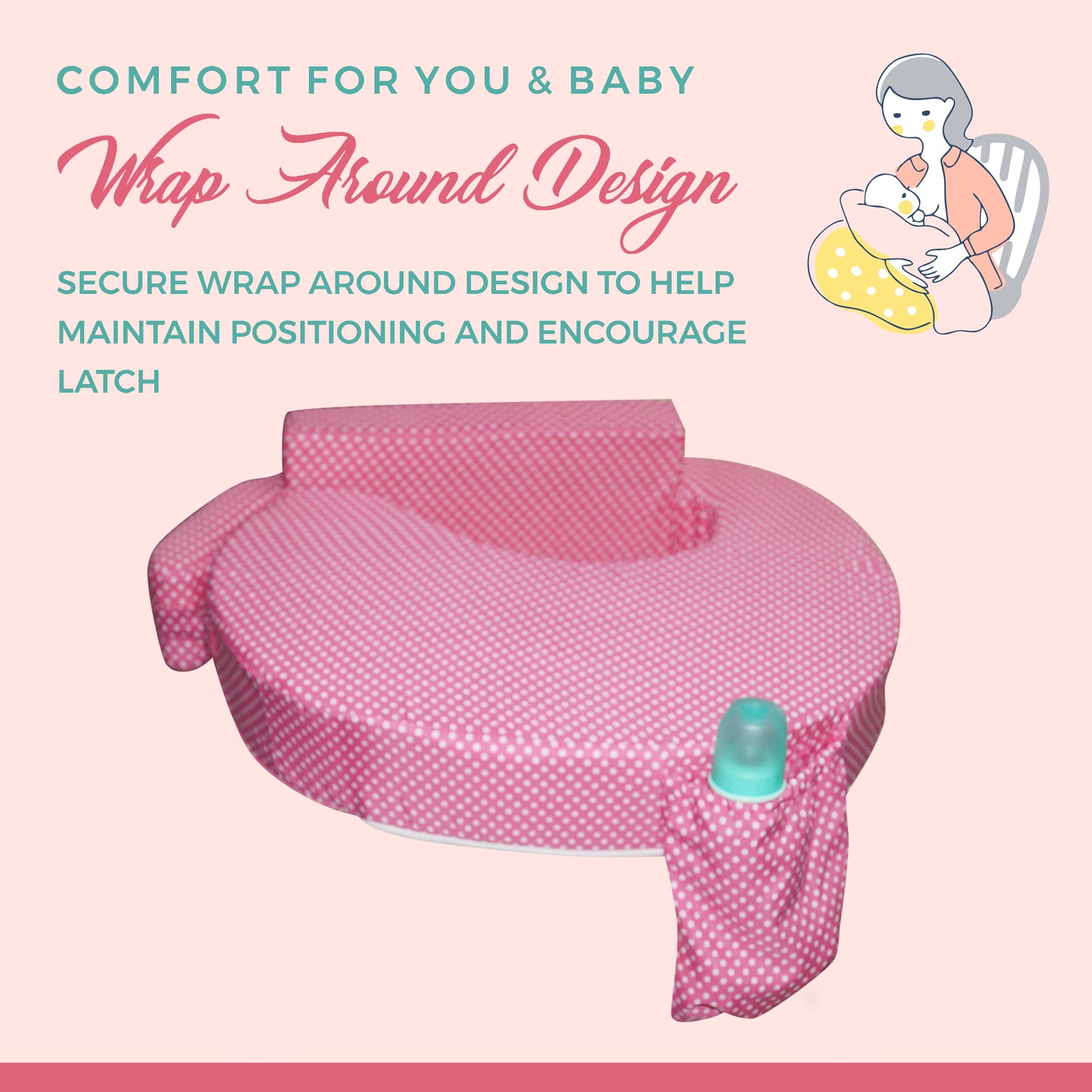 Nursing Pillow for Breastfeeding, Nursing and Posture Support with Pocket and Removable Slipcover - Pink Polka